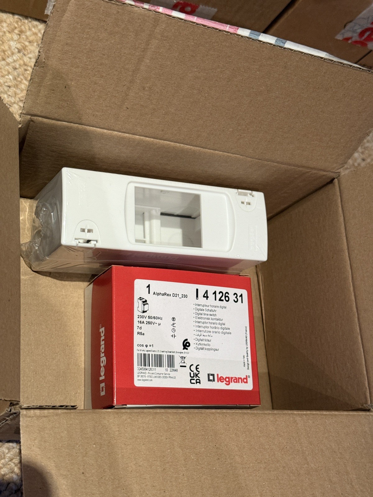Legrand AlphaRex Digital Timer 412631 D21 230V 50/60Hz (B321) w/ IP30 Wall Box