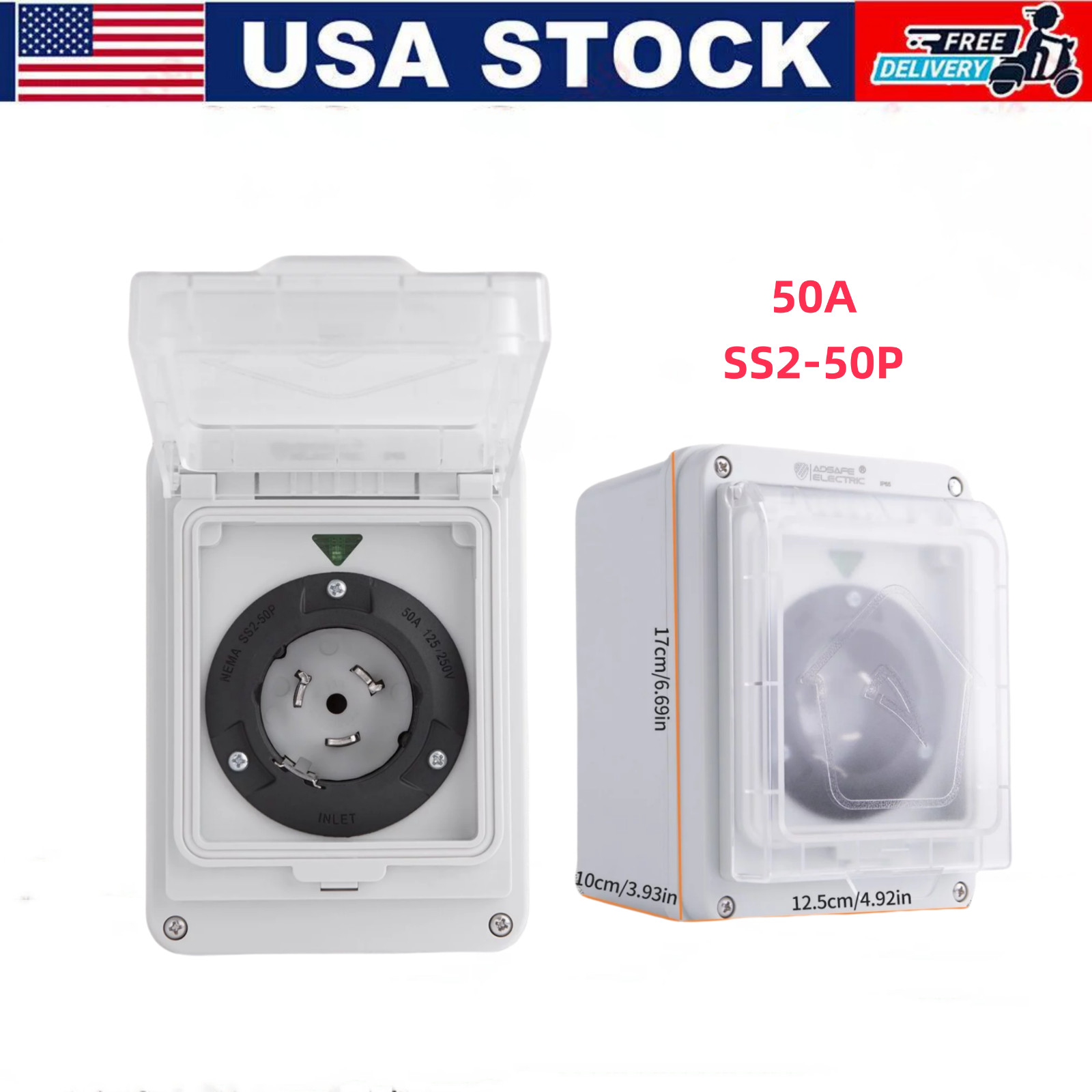 50A Generator Power Inlet Box, NEMA SS2-50P Power Inlet Box ETL Listed 3Prong US