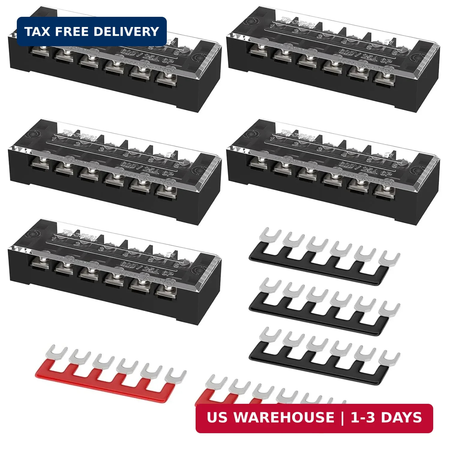 Screw Terminal Block, 25A Covered 6 Position Dual Row, 6 Position Pre-Insulated