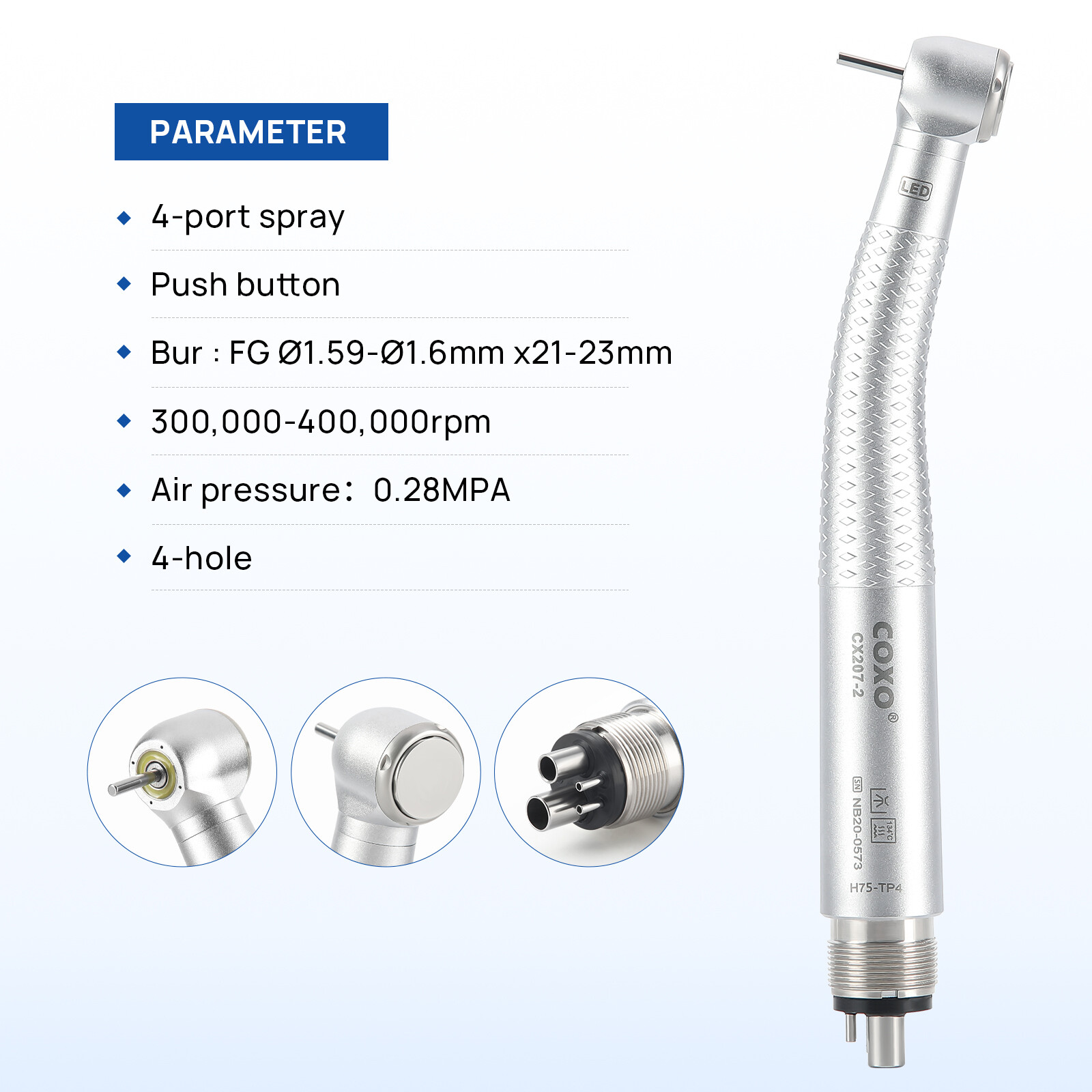 COXO High Speed Handpiece 4-Hole LED CX207 Dental Air Turbine Generator Spray