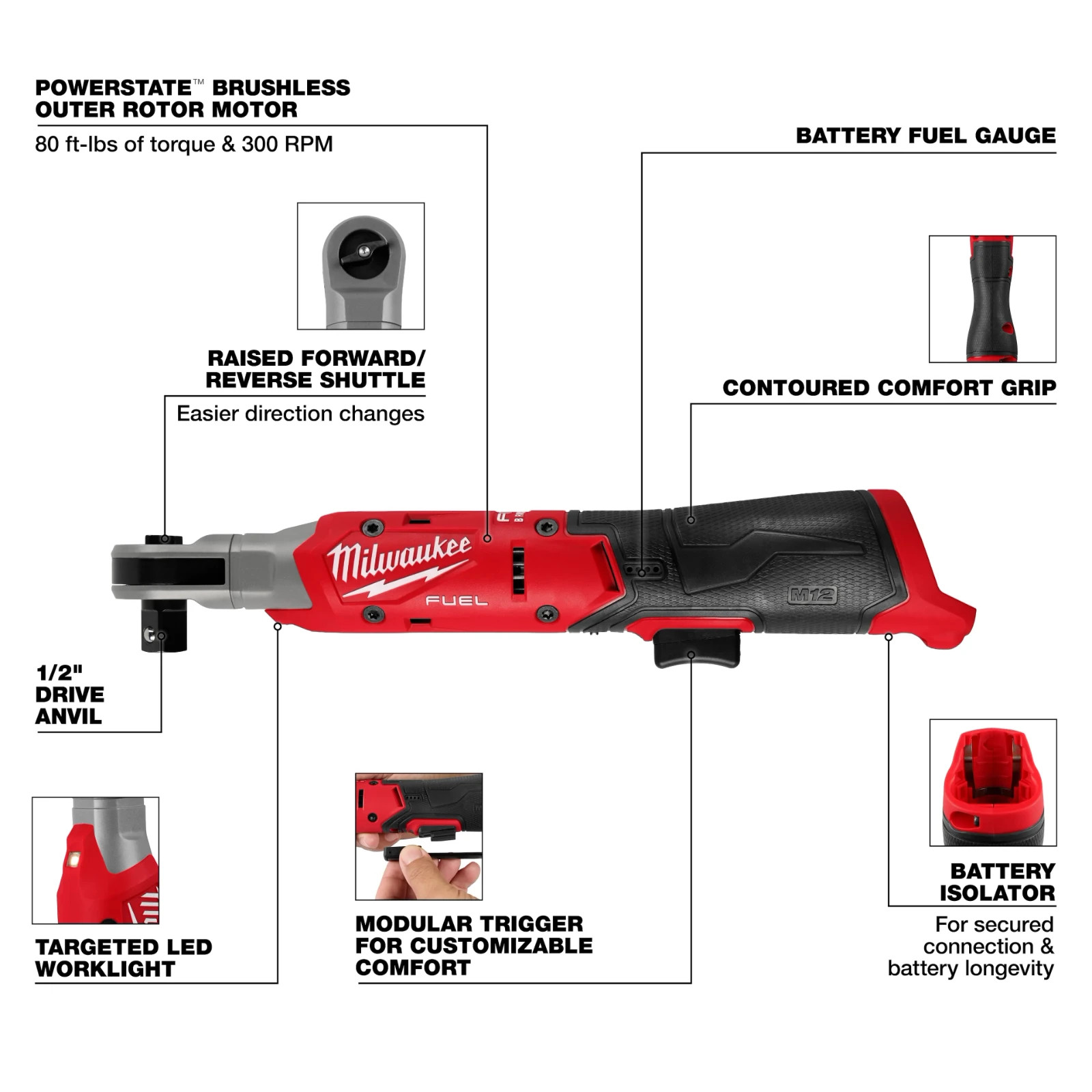 Milwaukee 3054-20 M12 FUEL 1/2 inch Ratchet Baretool NEW! Authorized USA Dealer