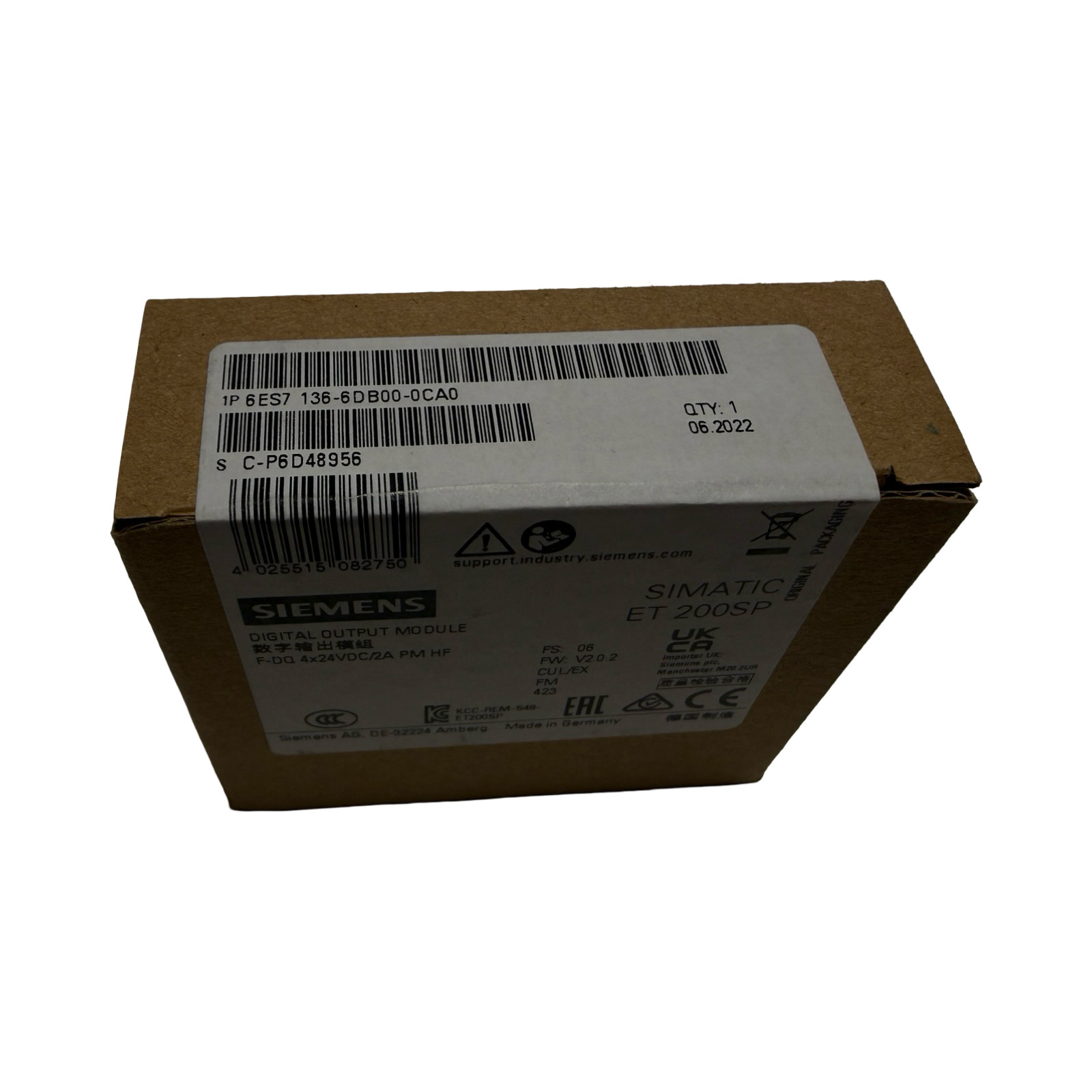 Siemens 6ES7136-6DB00-0CA0 SIMATIC ET200SP F-DQ 4x24VDC/2A PM HF New Sealed