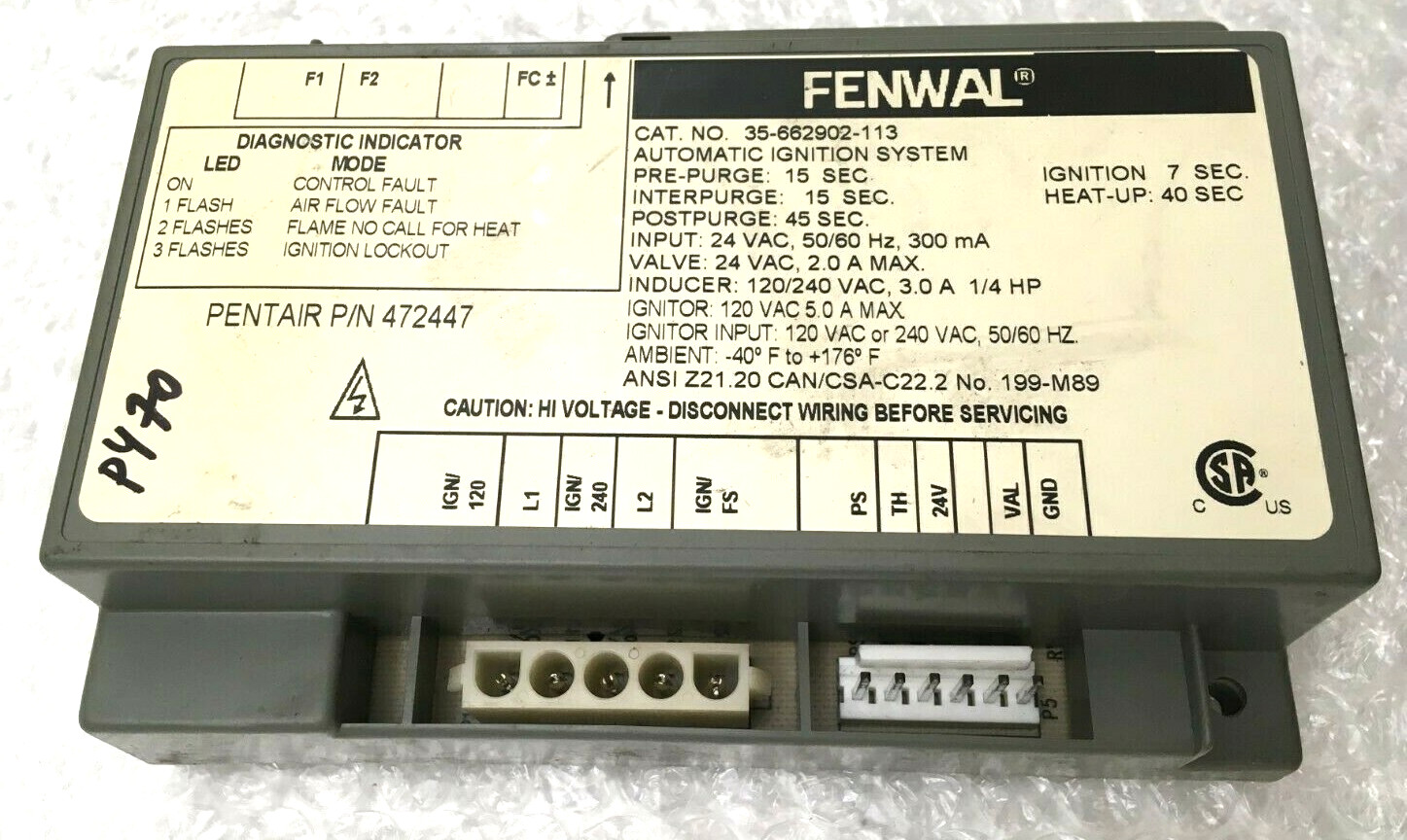 Fenwal 35-662902-113 Automatic Ignition Control System Pentair 472447 used #P470