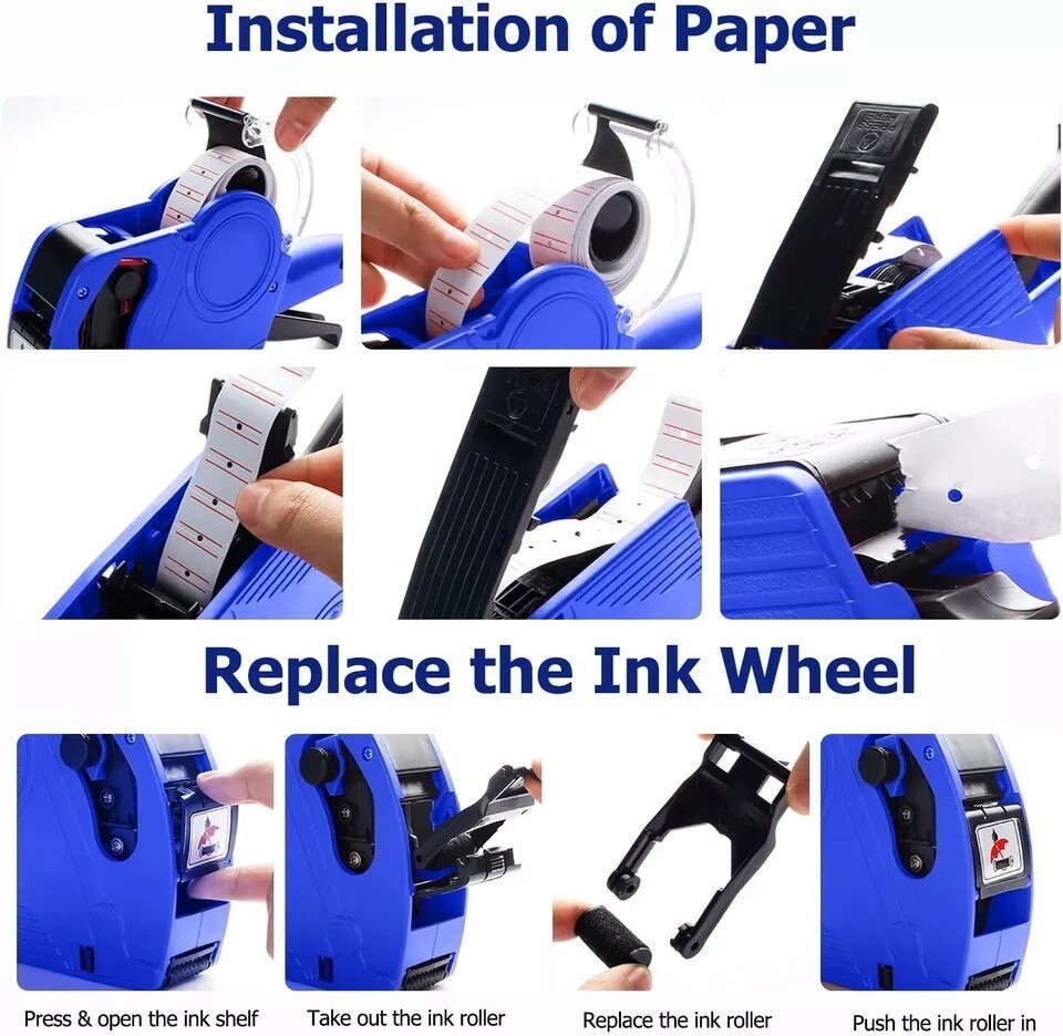 8 Digits Price tag Gun with 5000 Sticker Labels and 4 Ink Refill Marker New