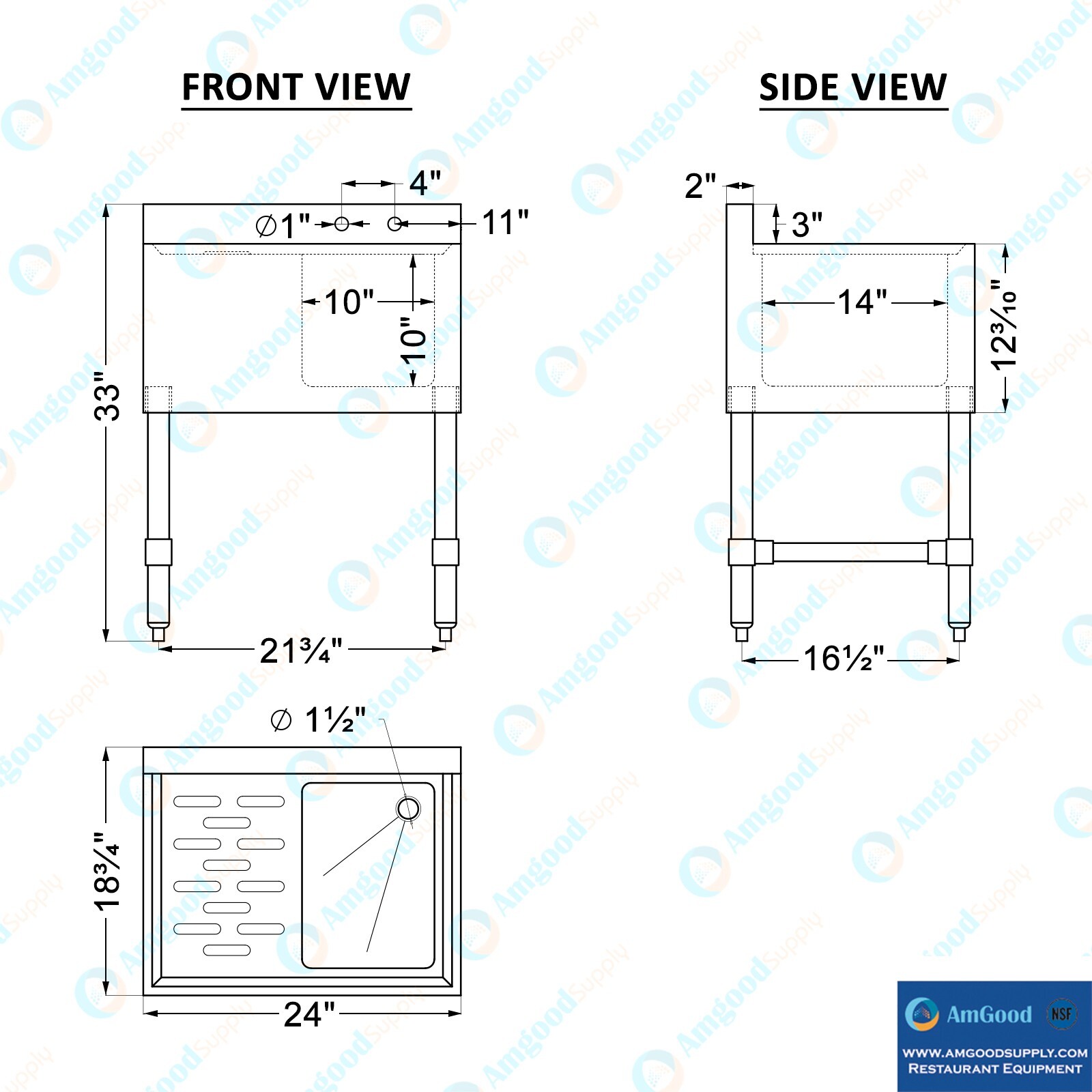 24 in. x 19 in. One Compartment Underbar Sink With Left Drainboard