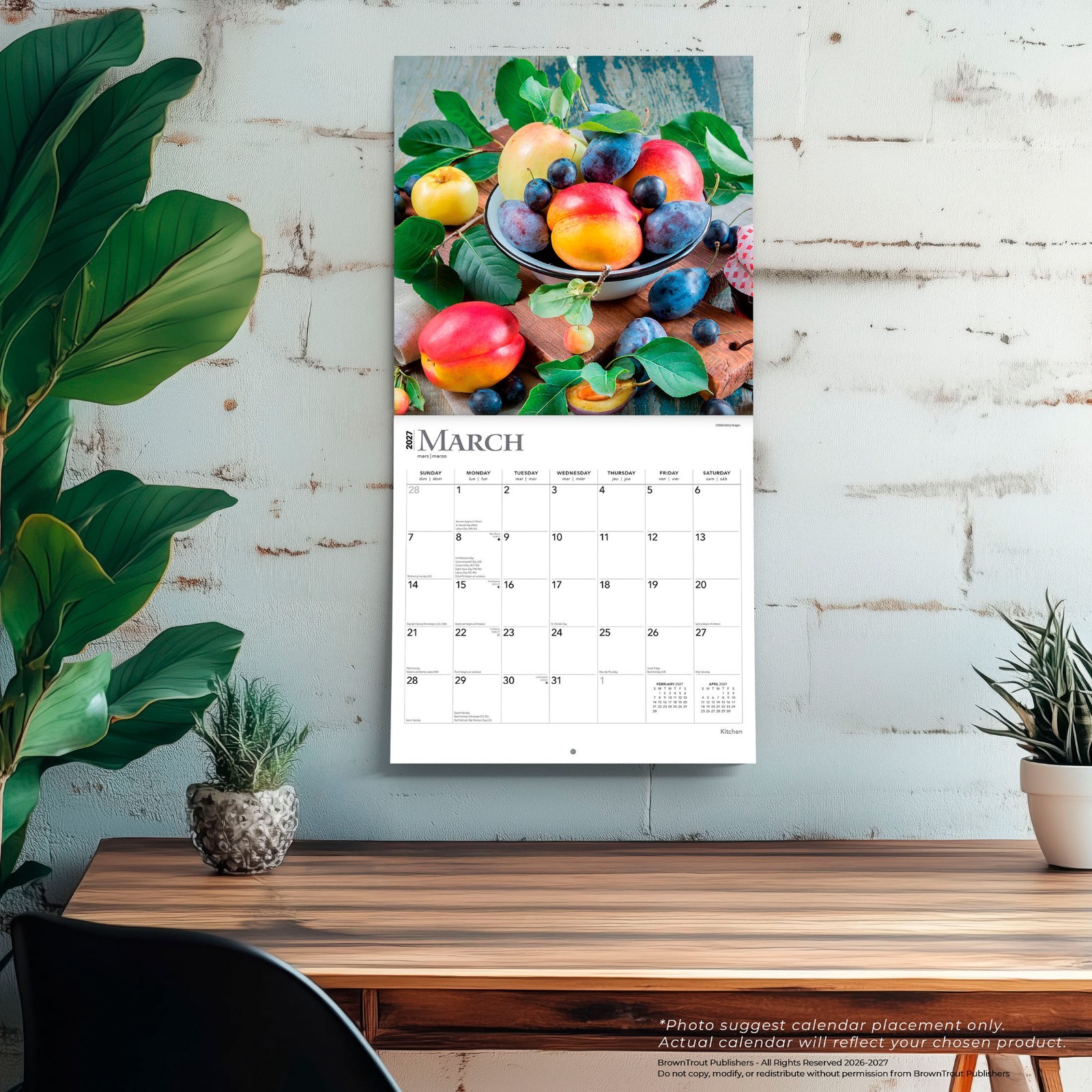 Kitchen | 2027 12×24″ (Hanging) Monthly Square Wall Calendar | Plastic-Free