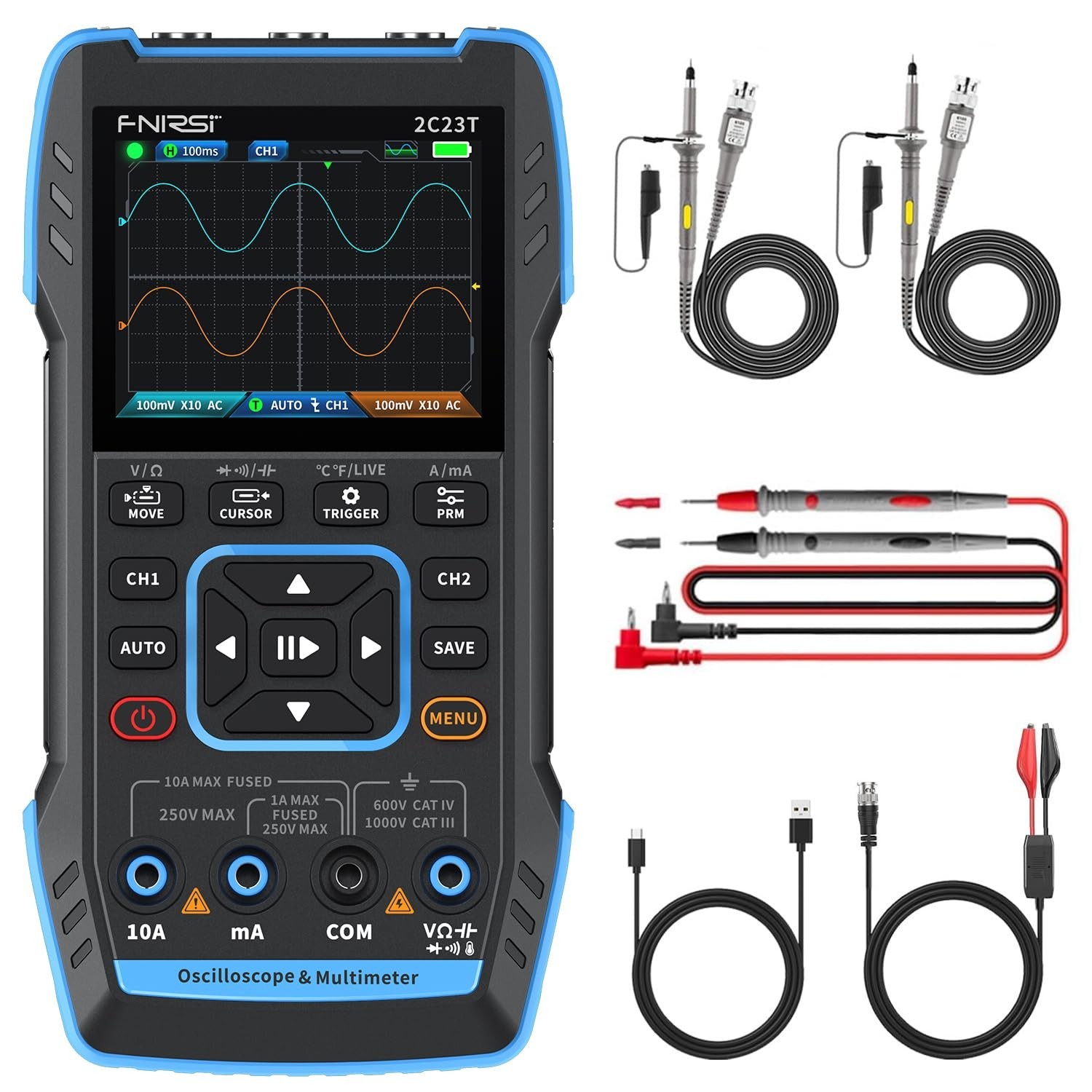 3-in-1 Oscilloscope Multimeter Signal Generator 10MHz 50MSa/s 2 Channels Probes