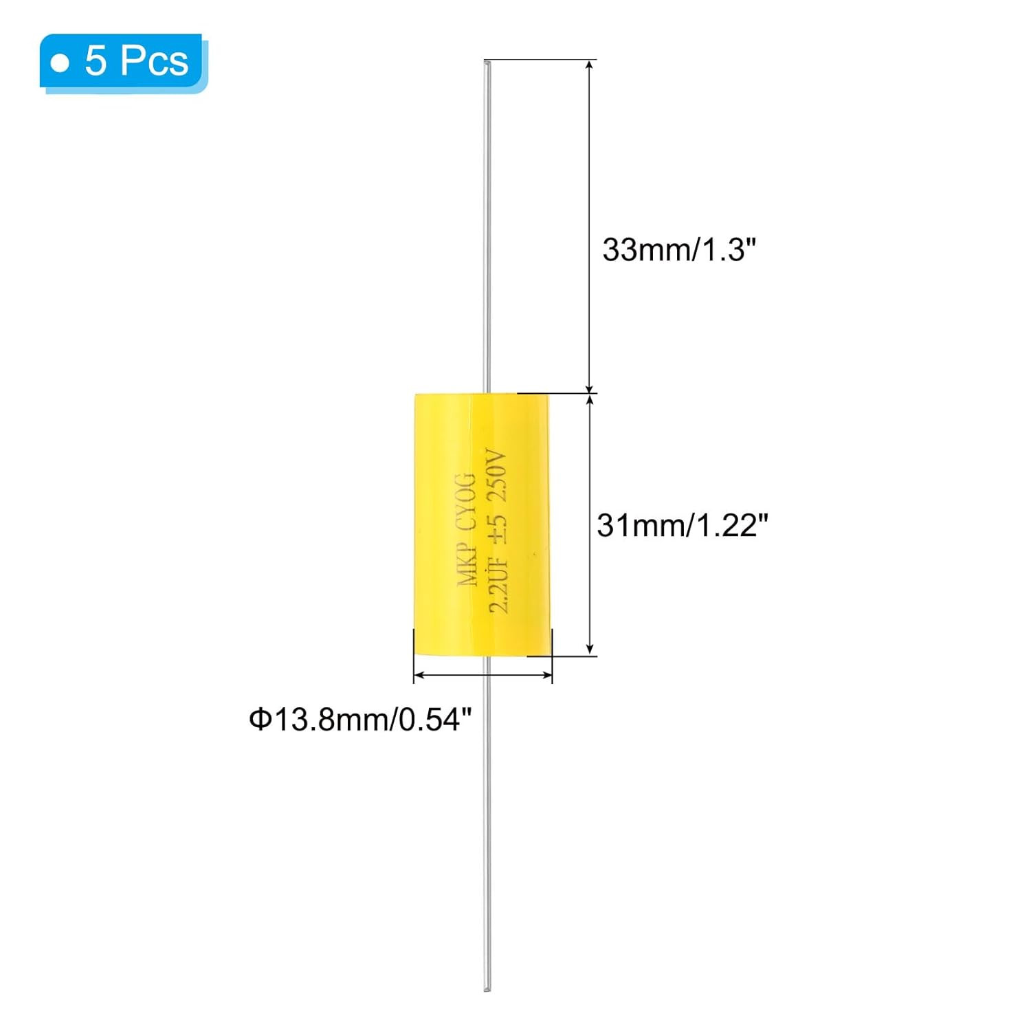 Patikil 2.2Uf 250V Frequency Divider Capacitor, 5 Pcs Axial Audio Speaker