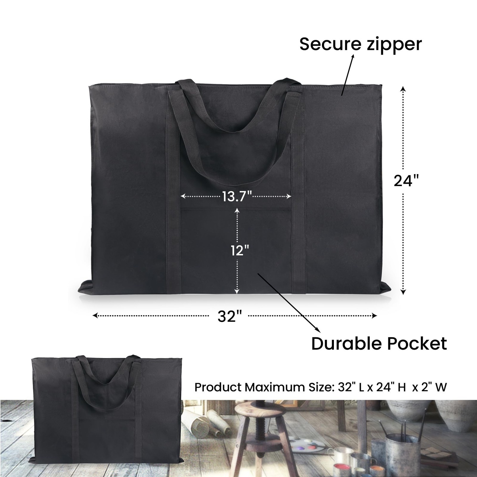 JJRING Dacron Light Weight Art Portfolio Bag, 24» x 32» for 23» x 31», Bl…