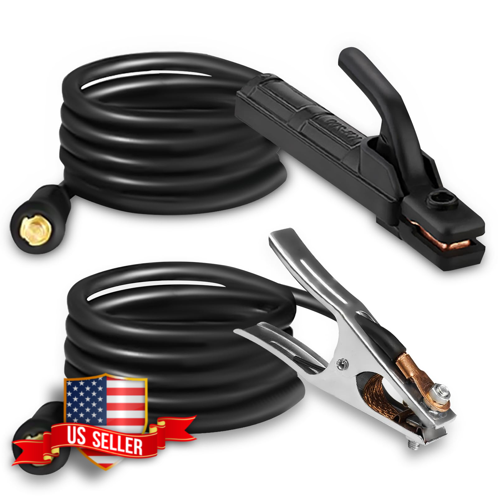SSIMDER 300A Stick Welding Electrode Holder Set with Cable & Ground Clamp