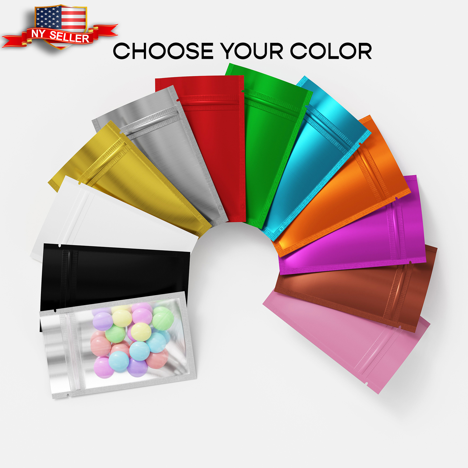 100 Semi-Clear Window & Colored Mylar Foil Bags Resealable Storage Pouch 3x5in