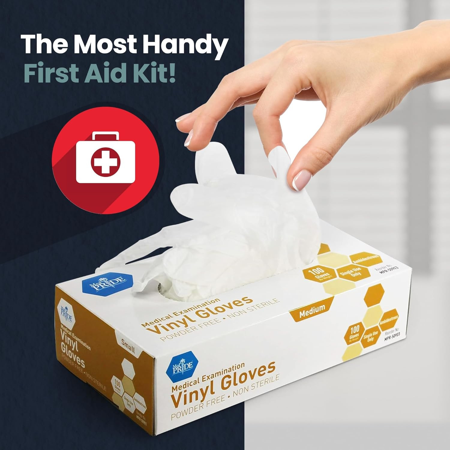 MED PRIDE Medical Vinyl Examination Gloves, Medium, 100-Count, Latex Free