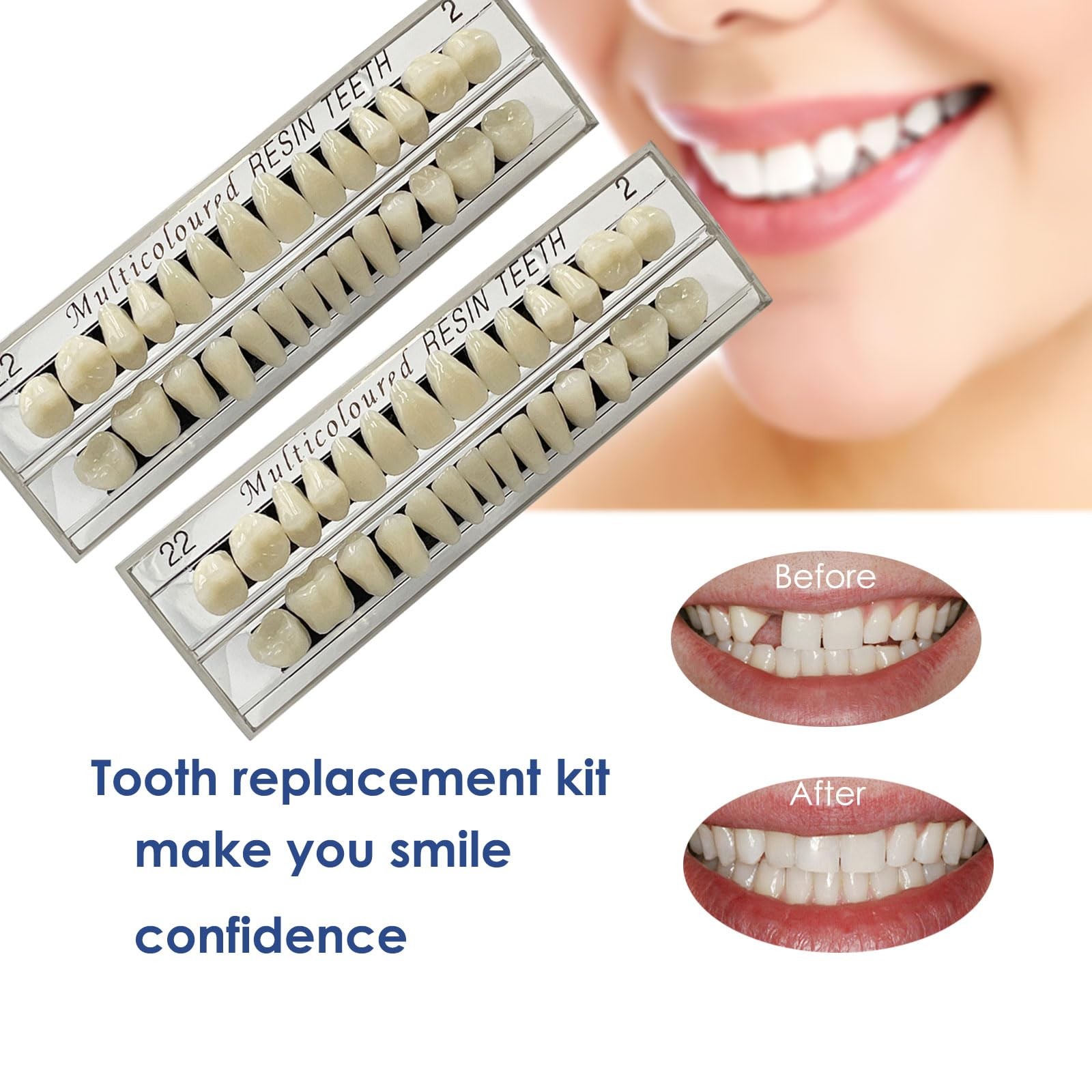 56 Pcs False Teeth Fake 2 Sets Synthetic Resin Dental Tooth, 22 A2