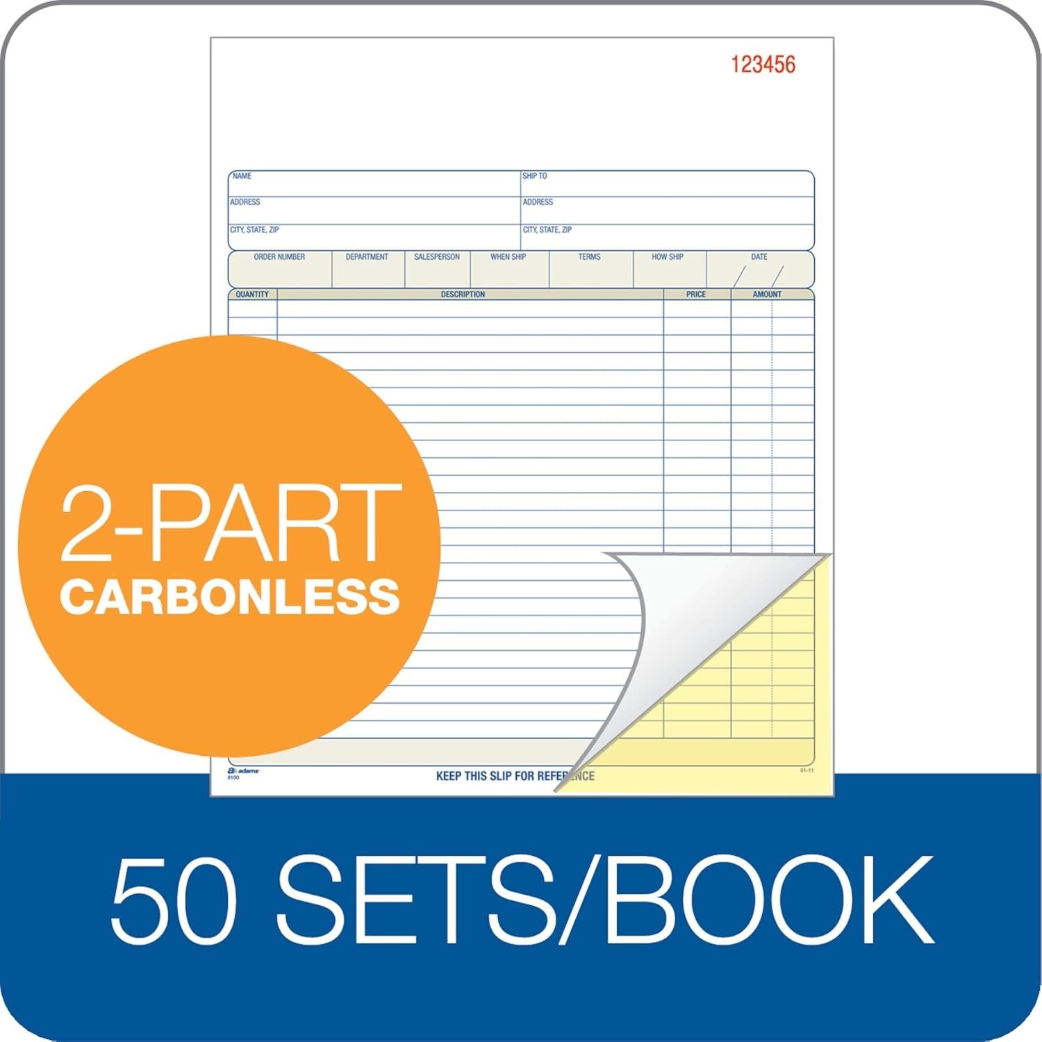 Adams Order Book, 2-Part, Carbonless, White/Canary, 8-3/8 x 10-11/16 Inches, 50