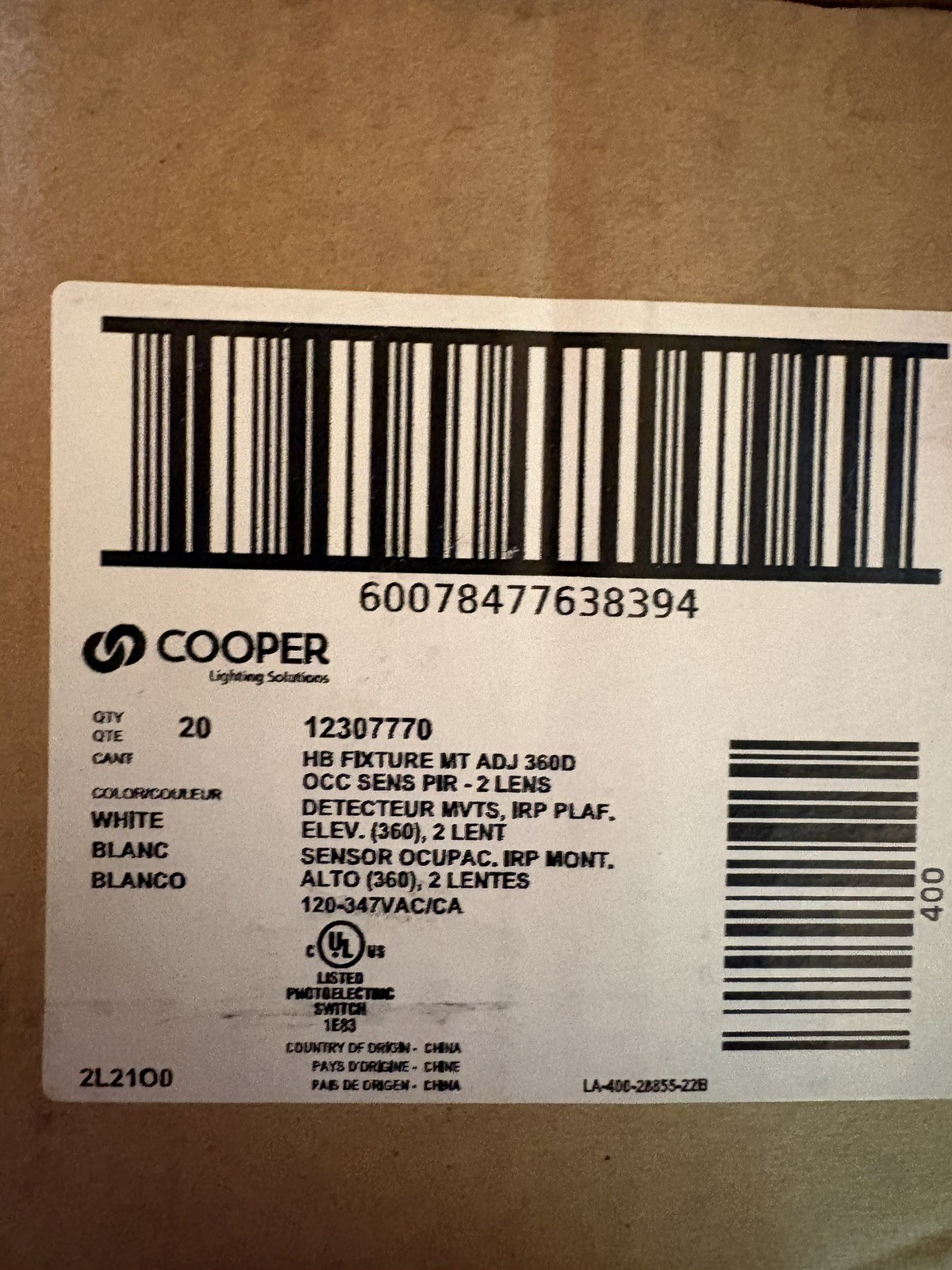 Cooper OEF-P-2MH0-MV-SL High Bay Passive Infrared Occupancy Sensor