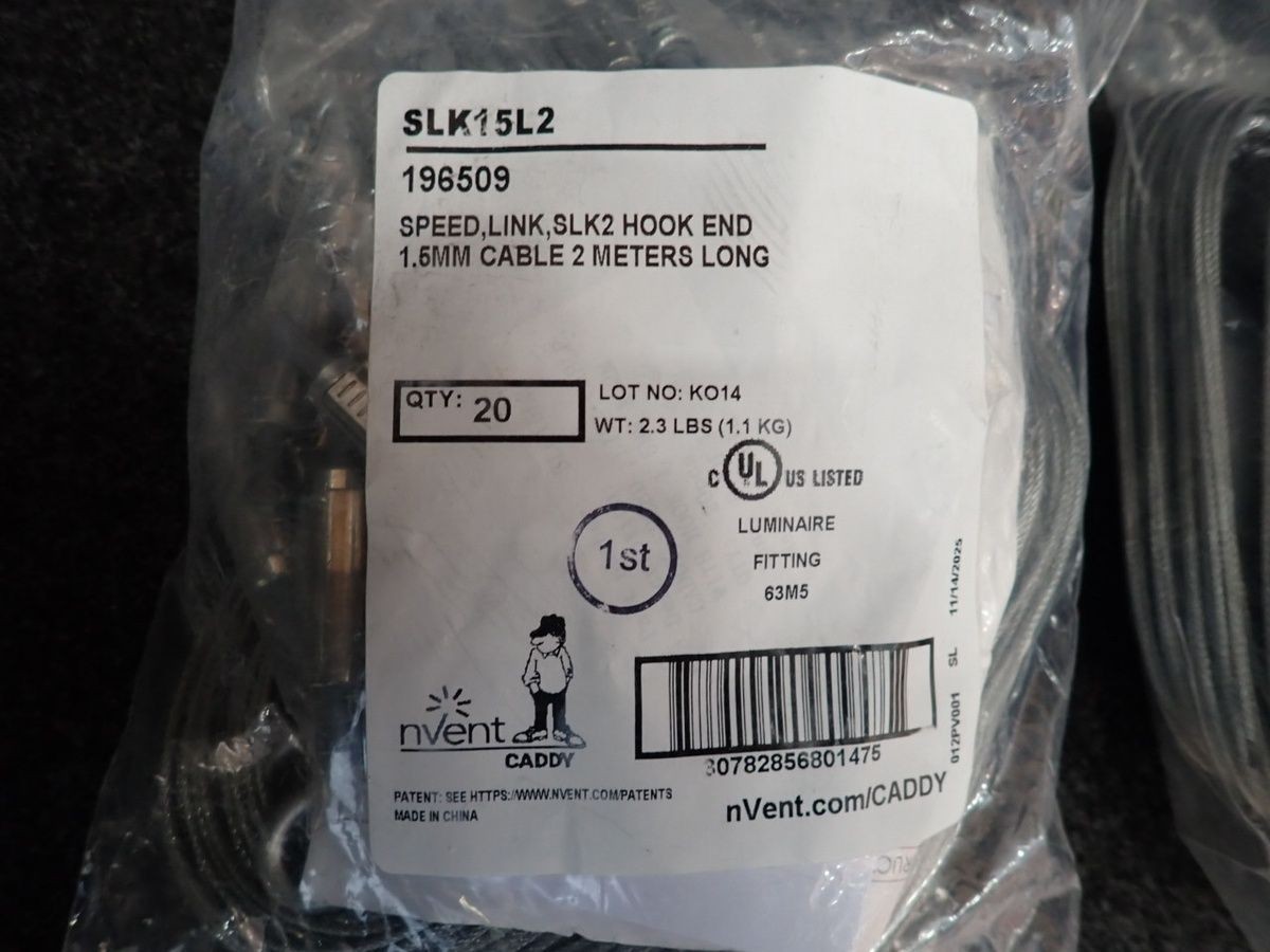 NVENT CADDY SLK15L2 1.5mm Wire Rope Hanger Kit W/Hook End-Fitting, Box of 100