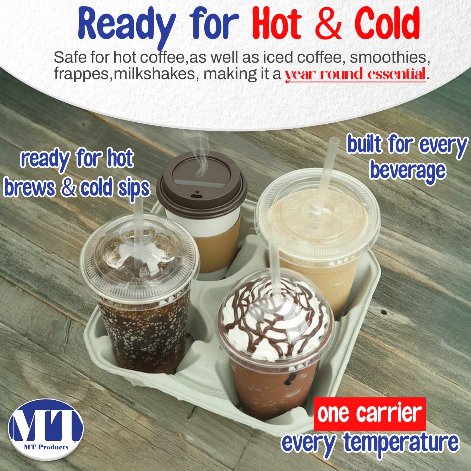 MT Products Biodegradable Pulp Fiber Drink Carriers for 4 Cups – Pack of 25