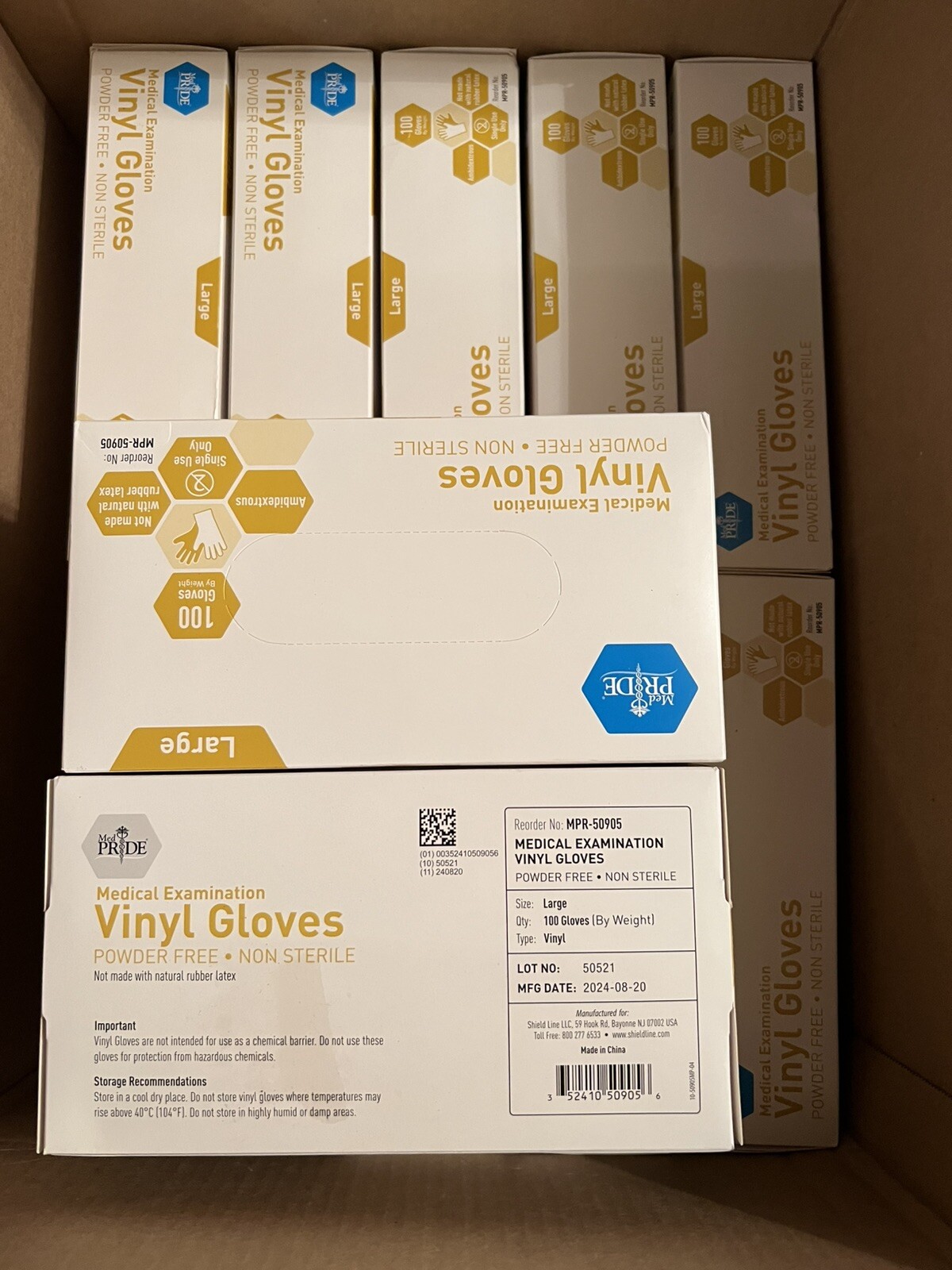 MedPride Medical Examination Vinyl Gloves, Powder Free, Large-1000 Gloves/CS