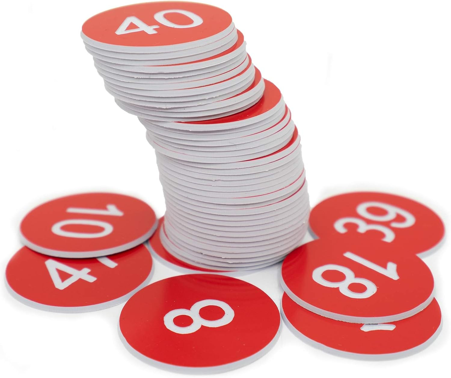 Plastic Number Tags Engraved Numbered Tags without Hole (1-100, Red)