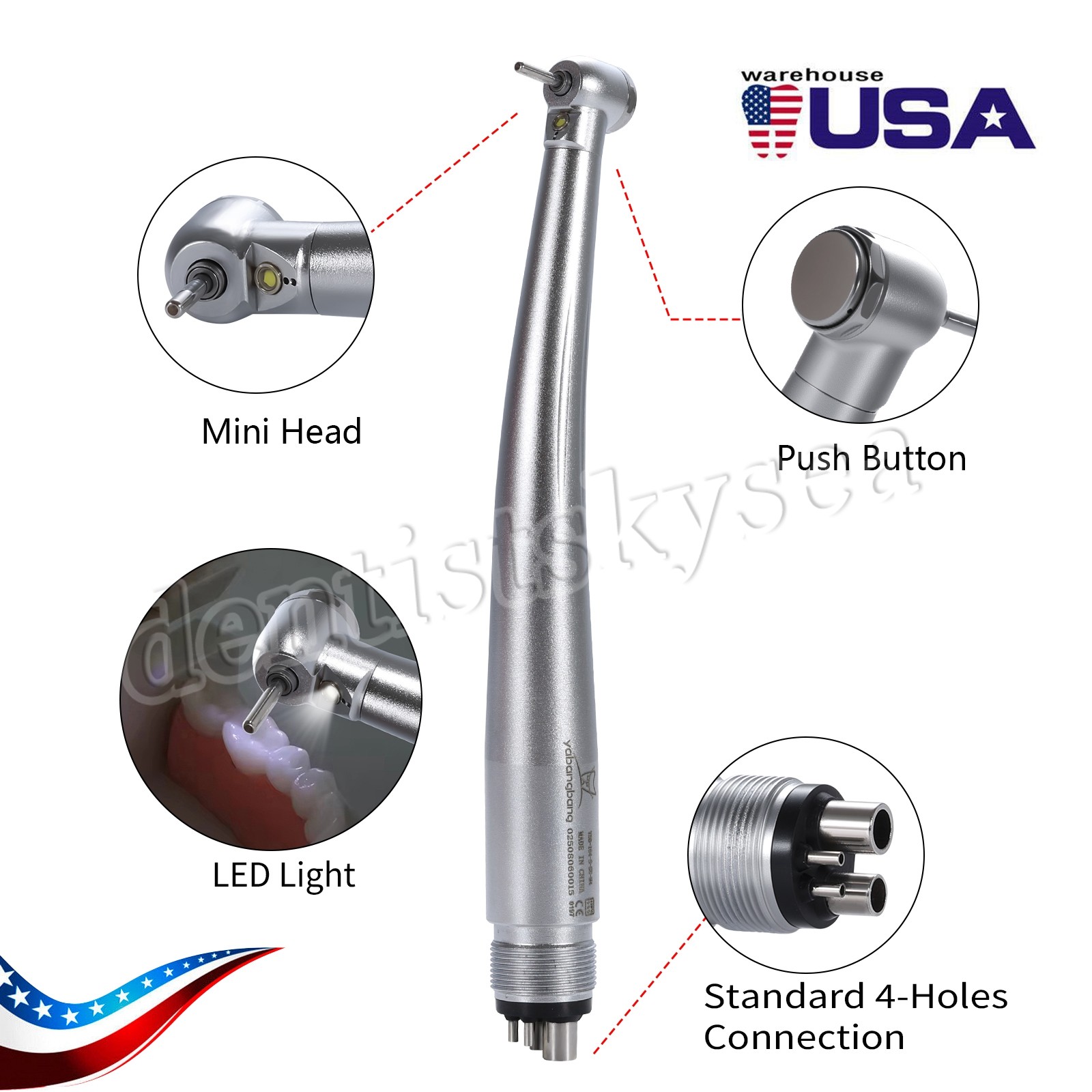 Mini Small Head Dental Fiber Optic LED E-generator Handpiece /High Speed 4Holes