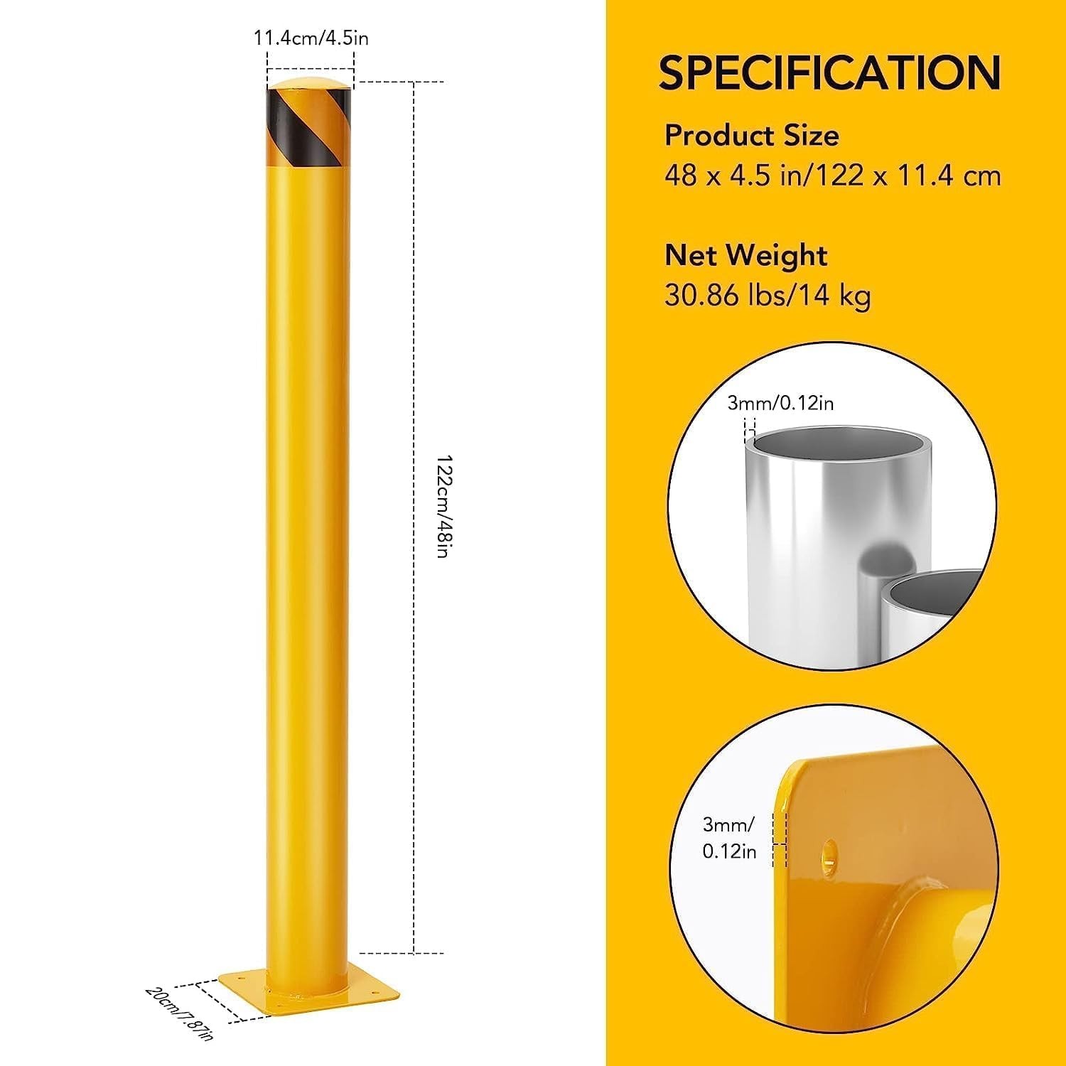 6-Pack 48 Inch Steel Safety Bollards, 4.5 Inch Diameter Parking Bollard Post