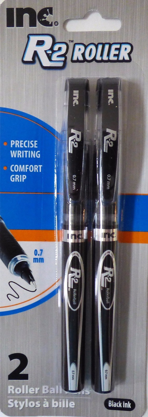 New Inc R-2 Comfort-Grip Rollerball Pens 0.7mm, 1 pack of 2 Pens (Black Ink)