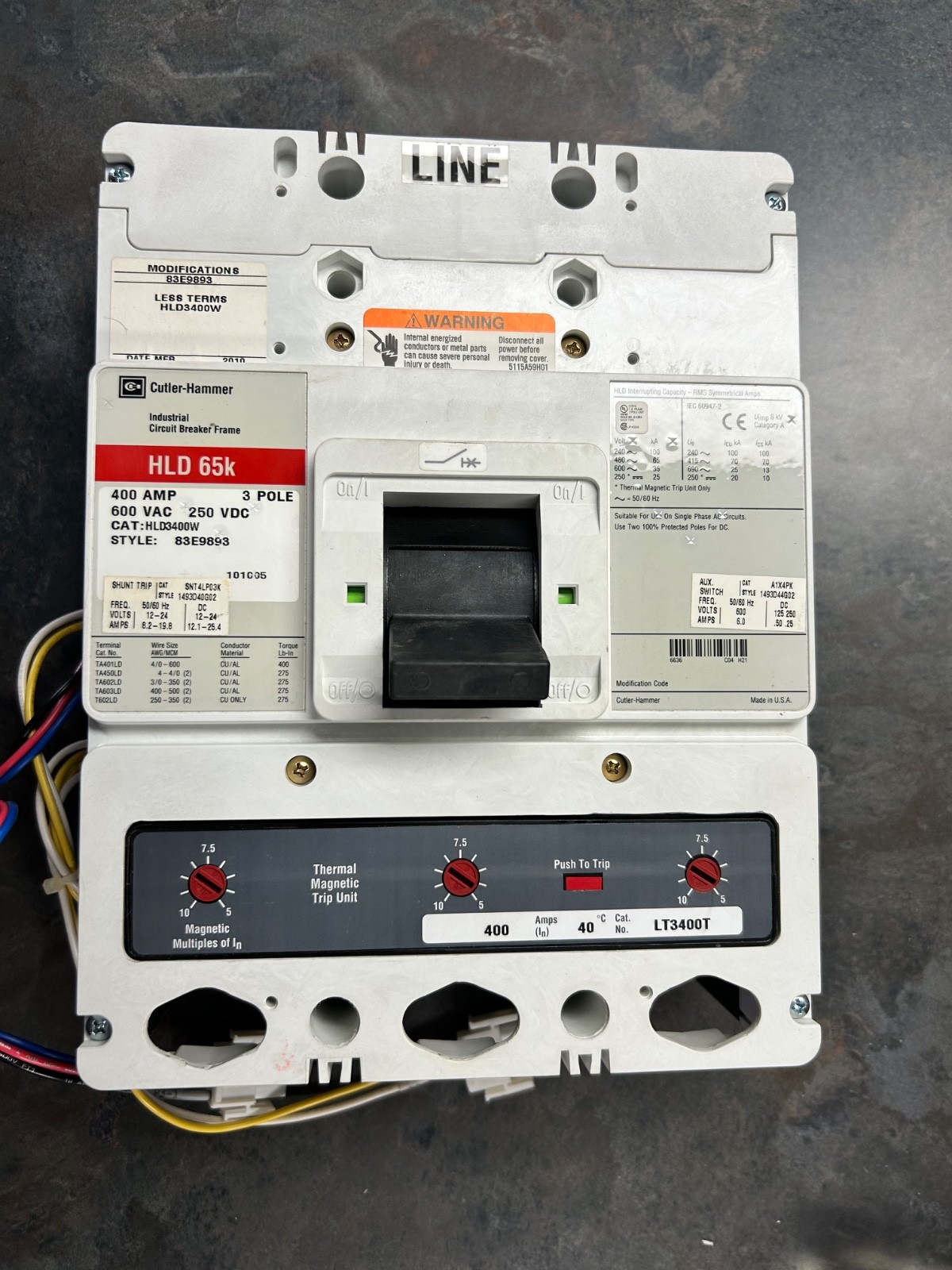NEW CUTLER HAMMER 400A BREAKER HLD3400W TRIP LT3400T CUTLER-HAMMER SHUNT