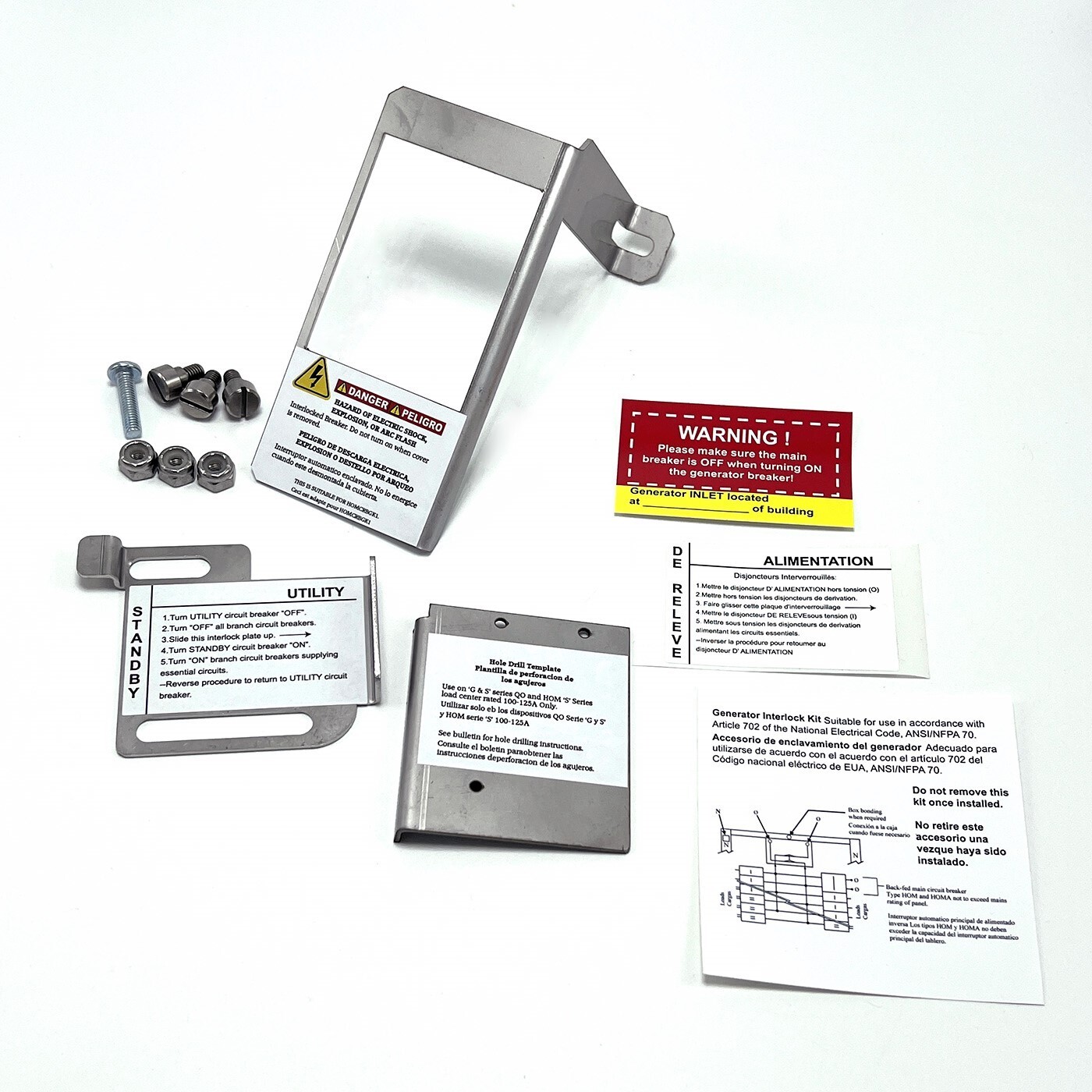 Generator interlock kit for Square D Homeline HOM 100A and 125 Amp Load Center