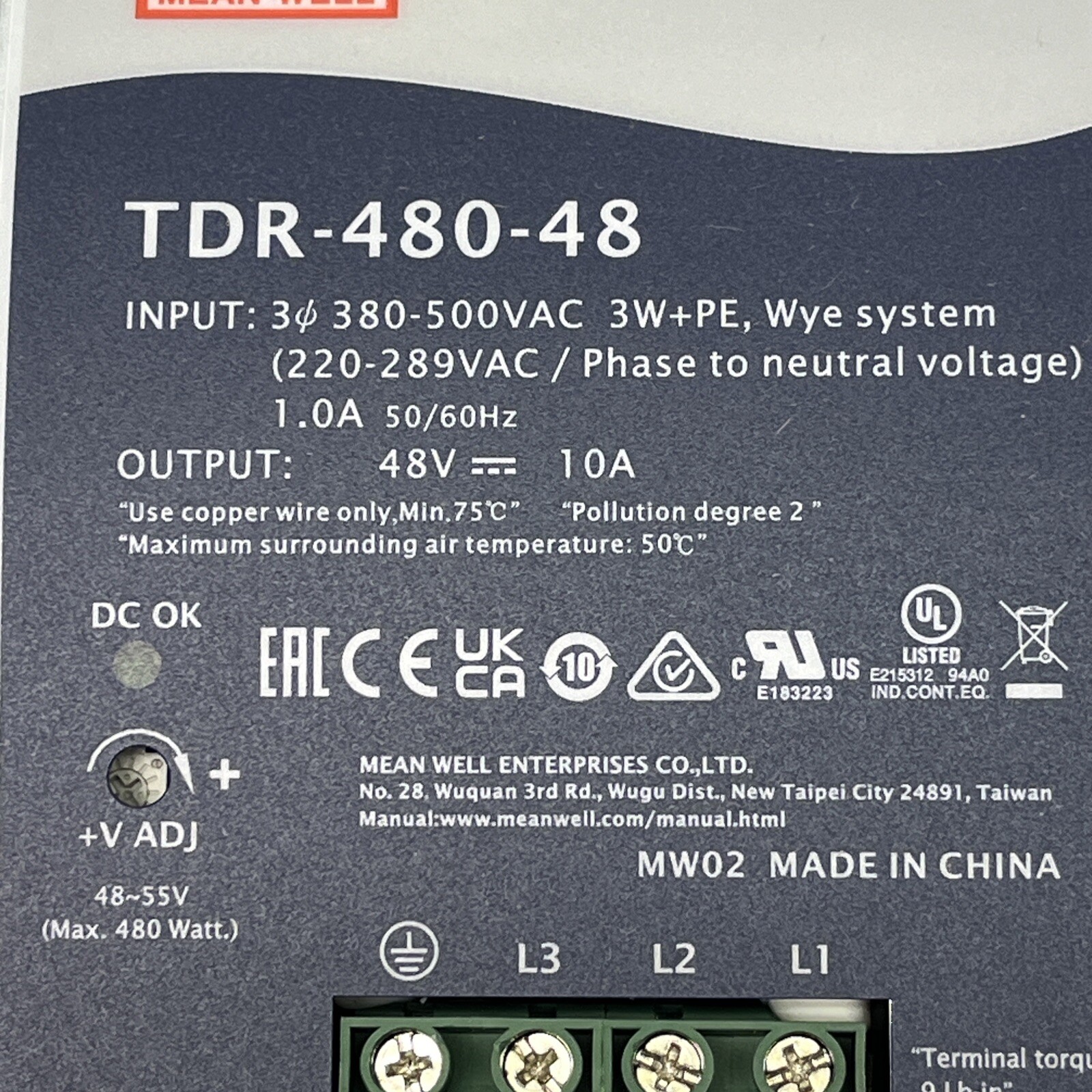 Mean Well TDR-480-48 AC/DC DIN Rail Supply 48V 480W | USA Seller | NEW