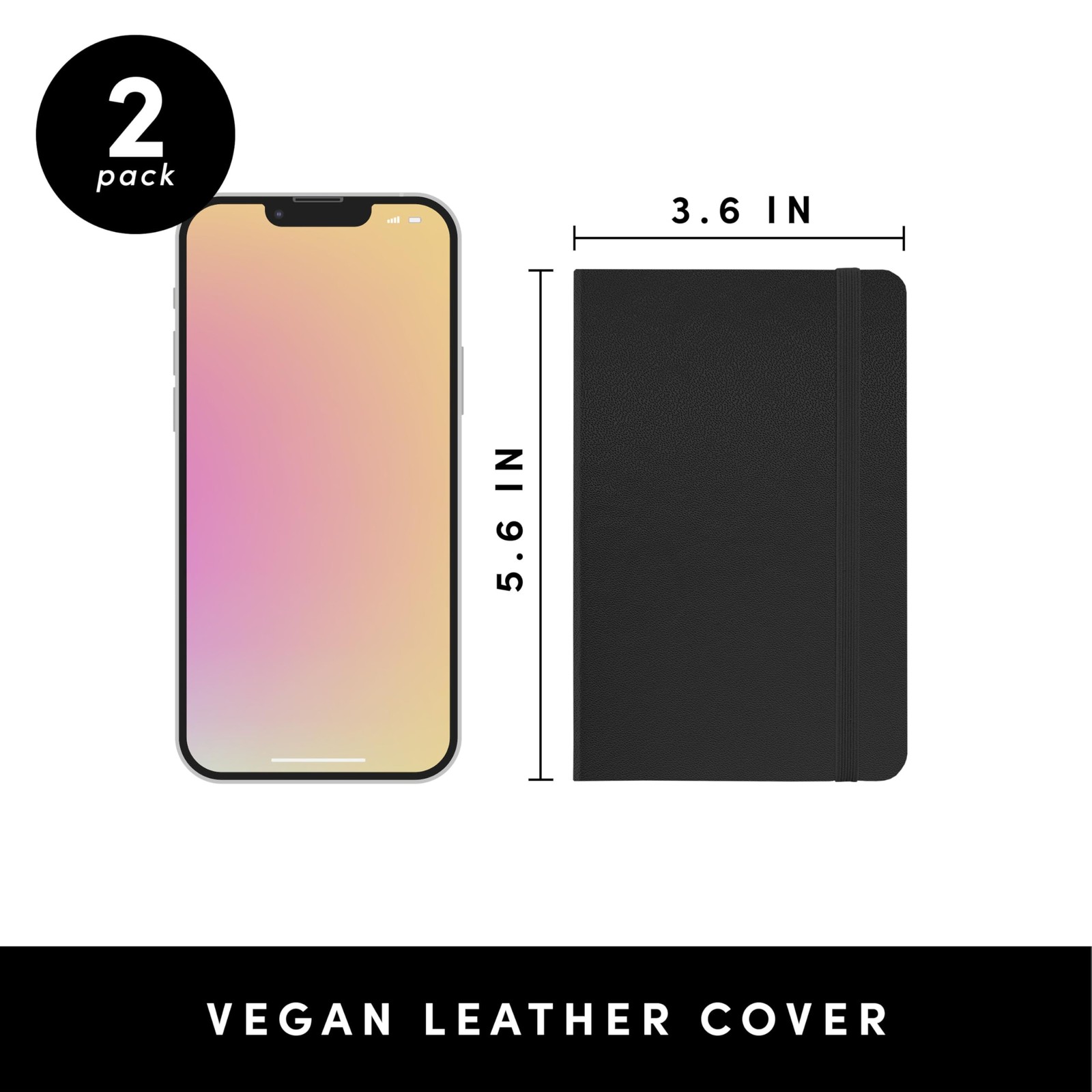 PAPERAGE Lined Pocket Journal Notebook, 2 Pack, (Black), 160 2 Black