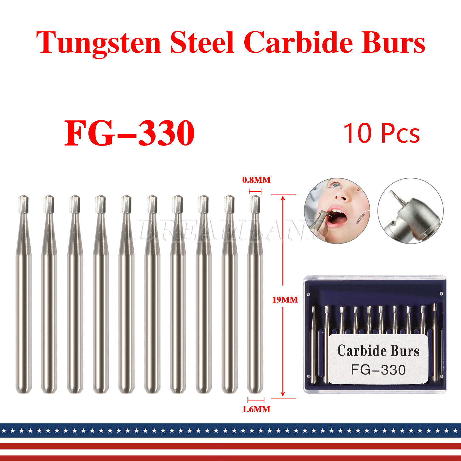 FG330 SANDENT Carbide Burs Friction Grip (100-10) Bur Dental USA