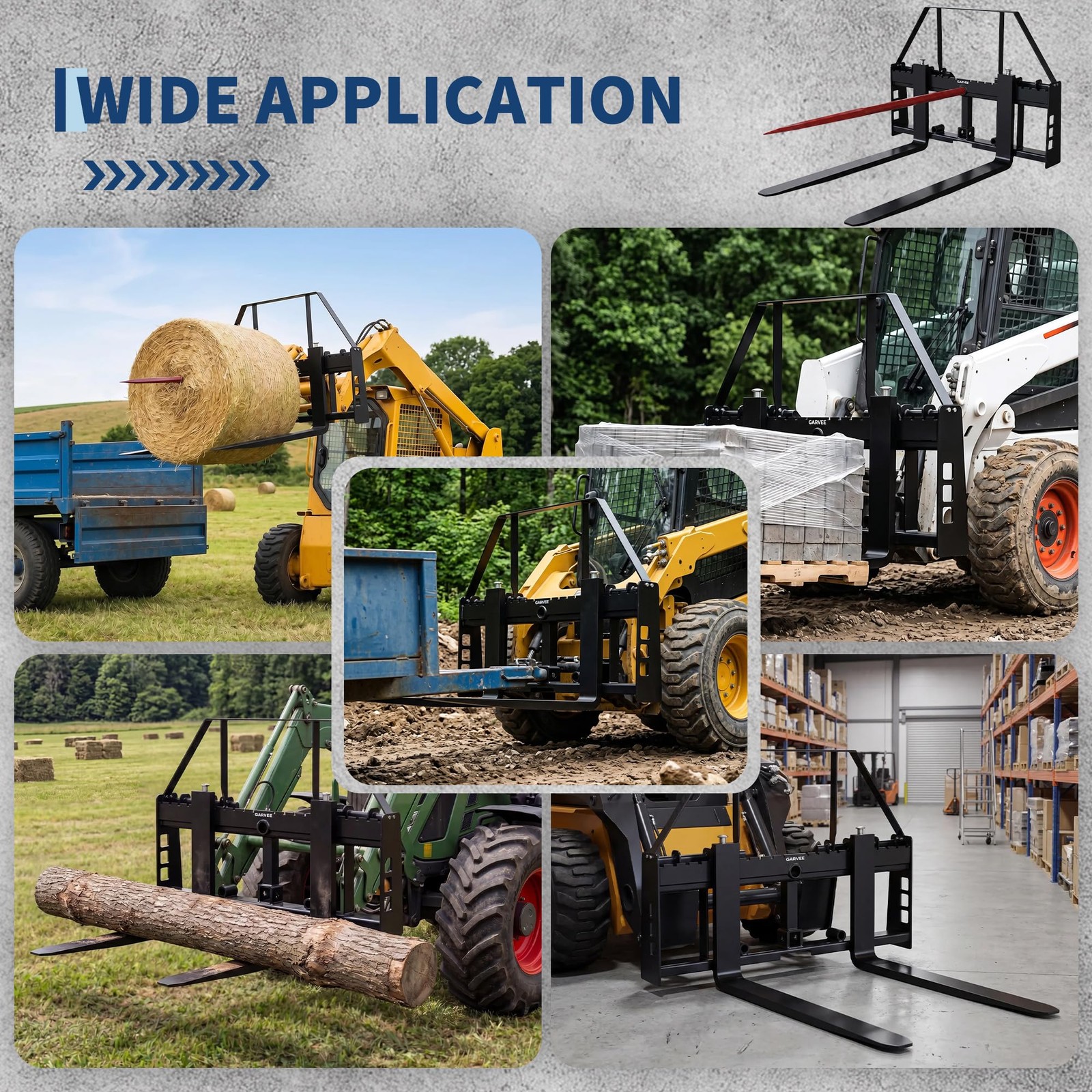 4000Lbs Attachments Mini Skid Steer Pallet Fork Frame, 48″ Pallet Fork Blades