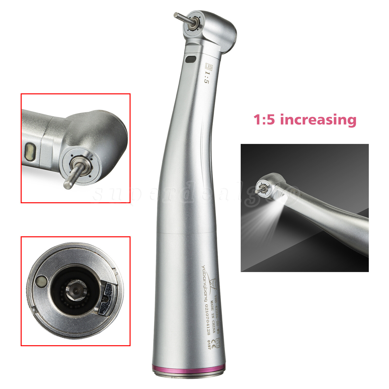 NSK Style LED Dental 1:5 Fiber Optic Contra Angle Fit Micro Motor