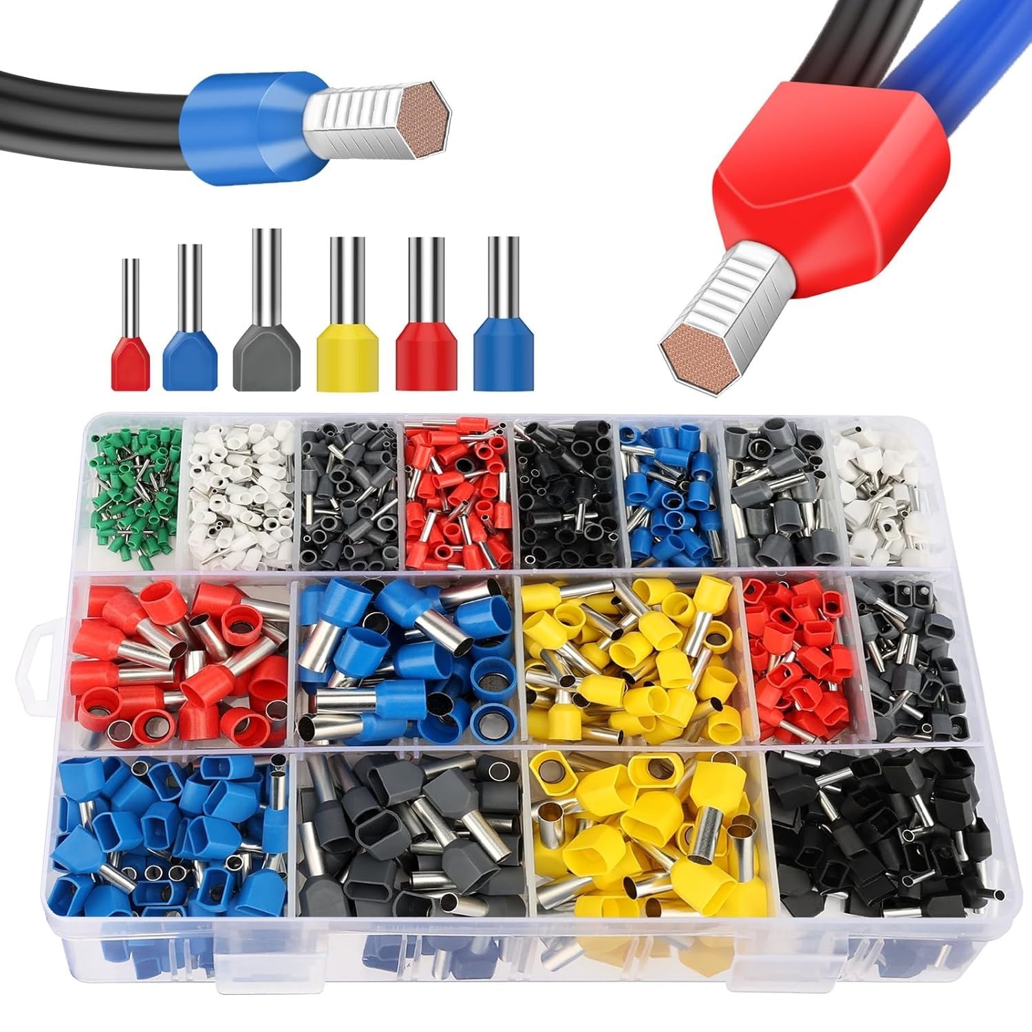 1200pcs Wire Ferrule Kit: Single & Double Ferrules Set/`