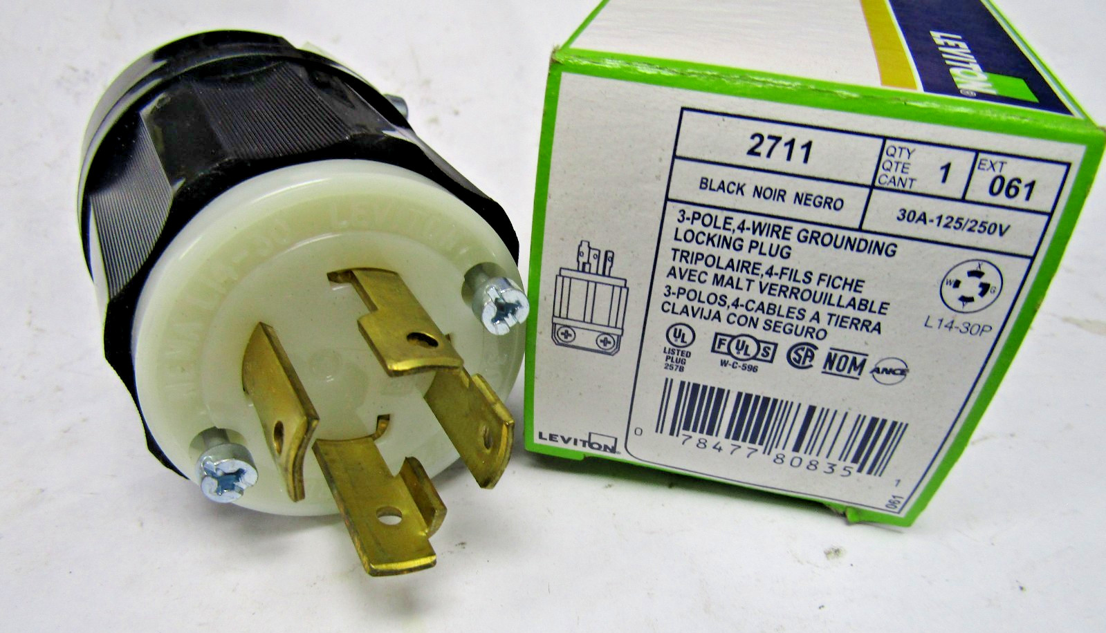 ✌️NEW LEVITON 2711 30 AMP 125/250V NEMA L14-30P 3 POLE 4 WIRE LOCKING PLUG