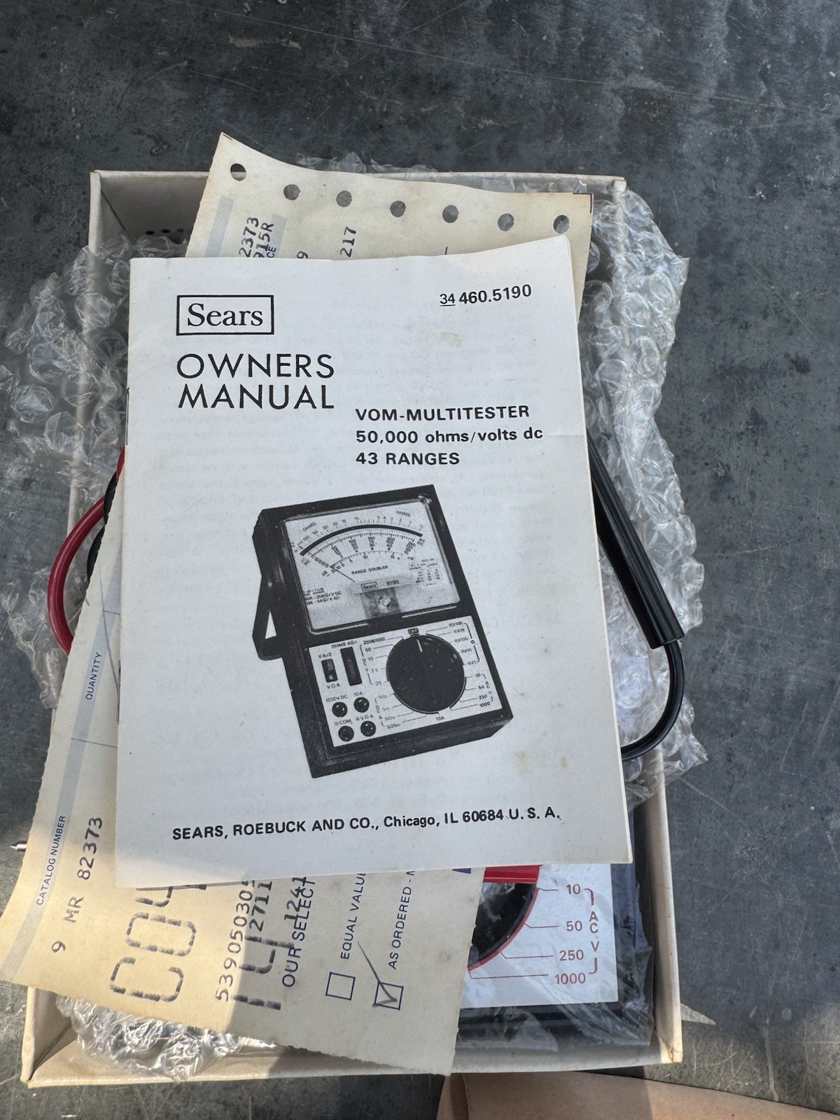Sears 5190 Portable 43 Range VOM Multitester 50000 Ohms Volt DC Vintage NOS