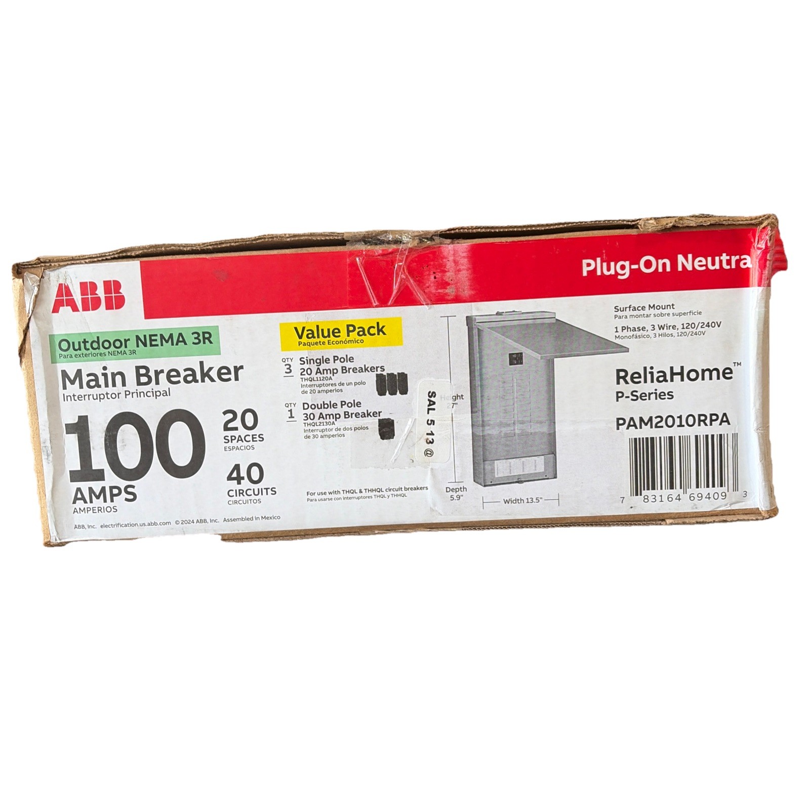 ABB 100 Amp 20/40 Main Breaker Outdoor Plug On Neutral Load Center Value Pack