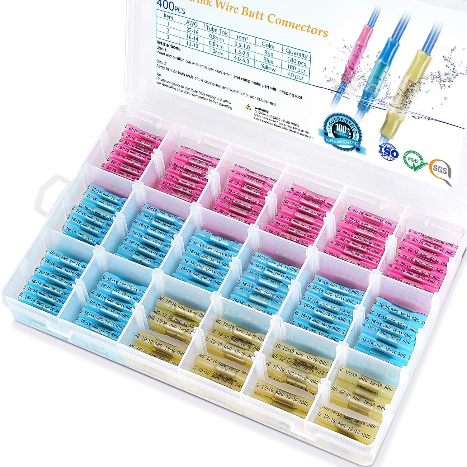 Heat Shrink Butt Wire Connector Kit, Insulated Waterproof Electrical Wire Crimp