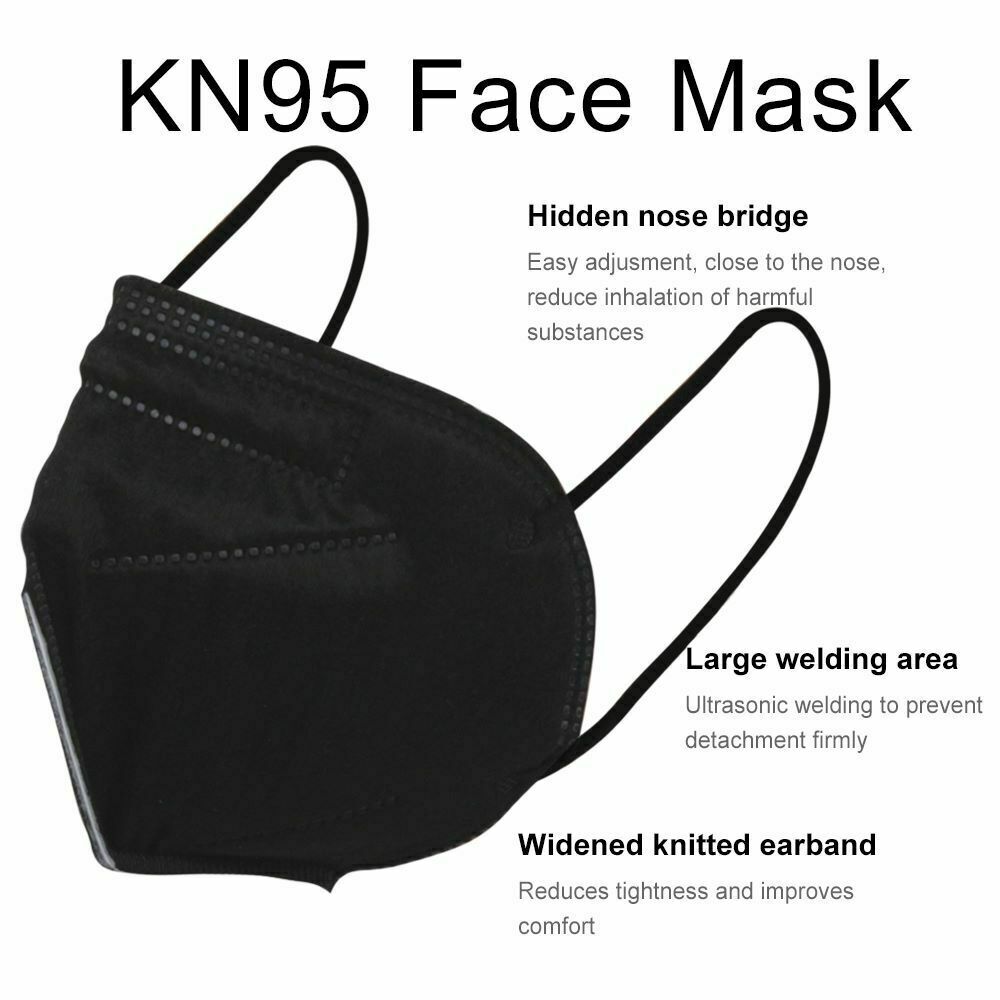 50/100Pcs Black KN95 Face Mask 5 Layer BFE 95% Disposable Respirator USA Seller