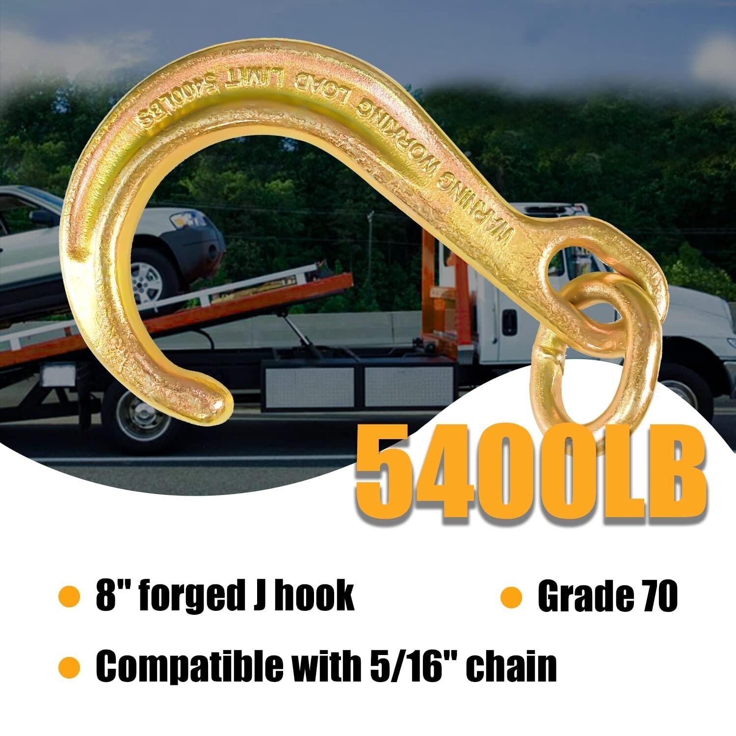 2 Pack 8 In J Hook,Short Tow Hook on Coupling Link,Yellow Zinc Plated J Tow Hook