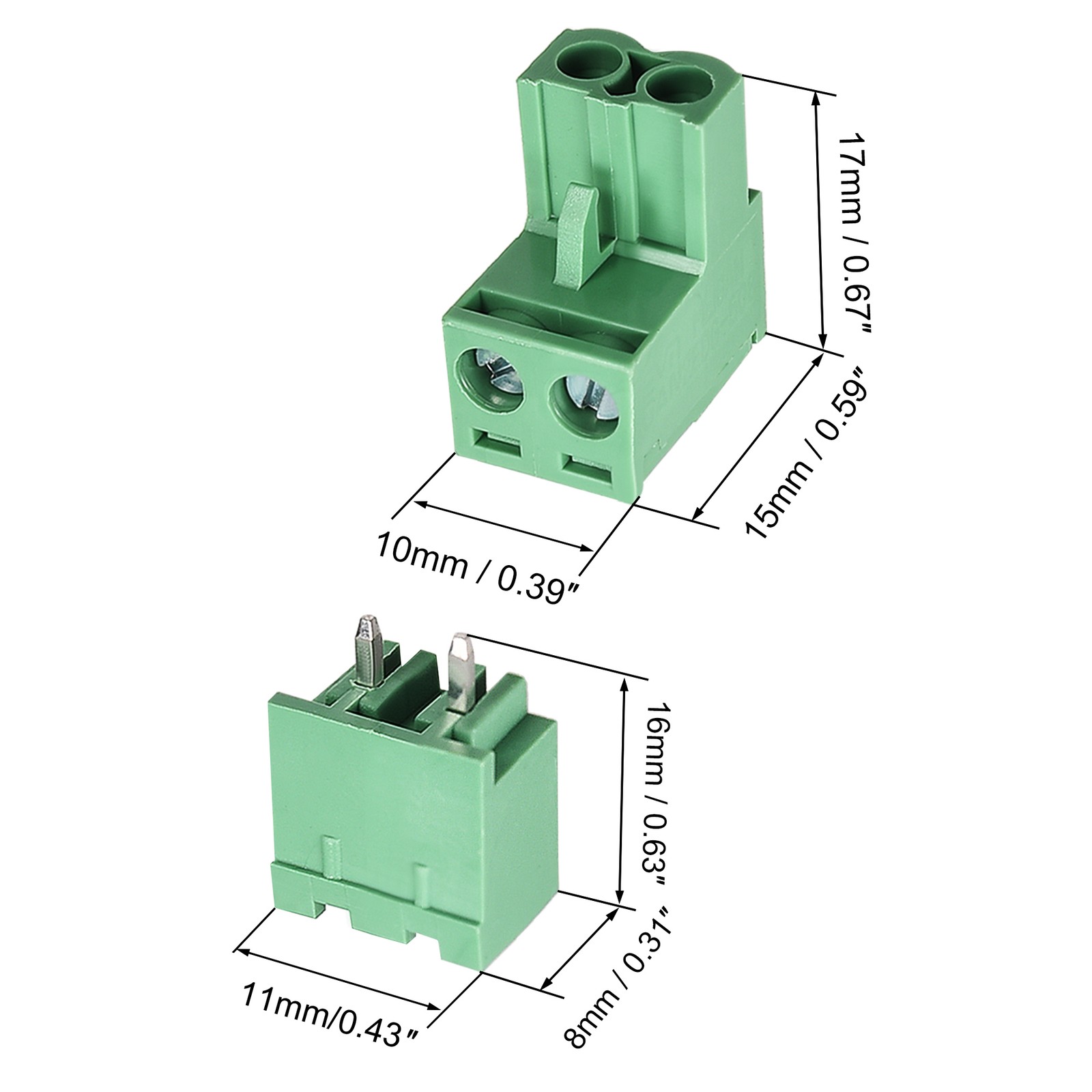 10 Sets 2Pins 5.08mm Pitch Male Female PCB Screw Terminal Block