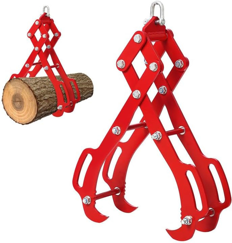 28 Inch Log Lifting Tongs, Heavy Duty Steel Log Grapple with 4 Claws, Swivel Tim