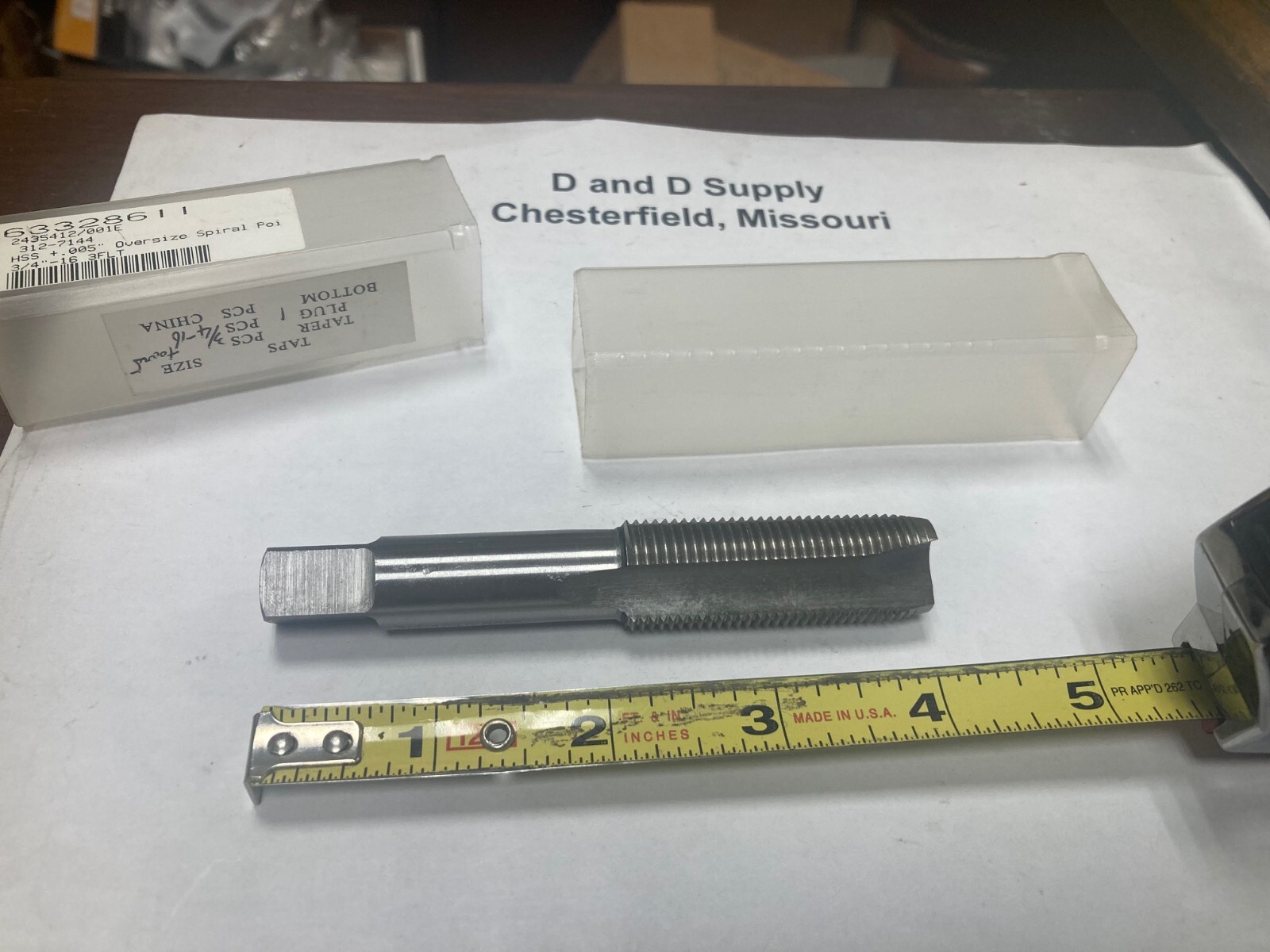 Value Collection 63328611, 3/4-16, HSS Spiral Point Plug Tap 3-FL, .005 Oversize