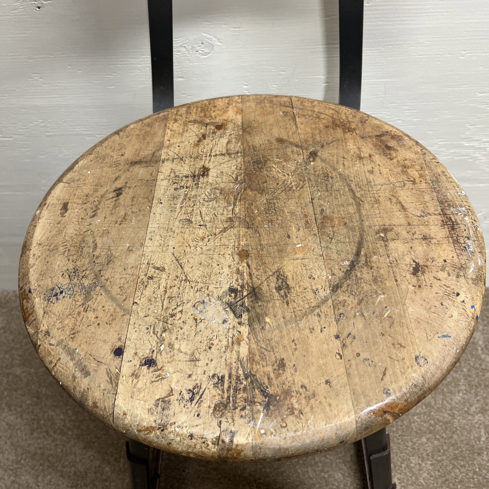 Vintage INDUSTRIAL STOOL bar metal steel shop chair mid century kitchen counter