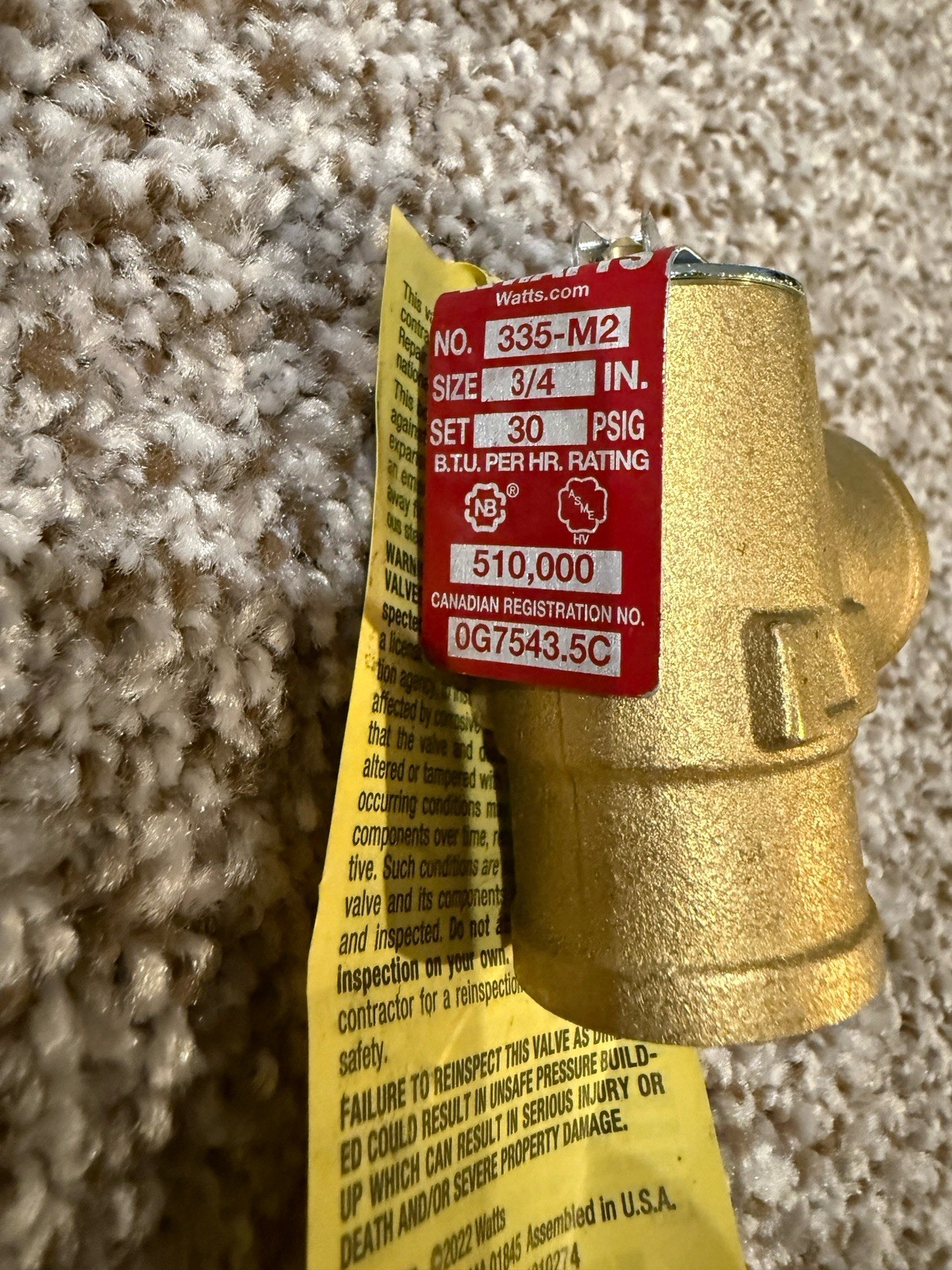 WATTS 3/4″ Brass Pressure Safety Relief Valve M335M2-030 NEW