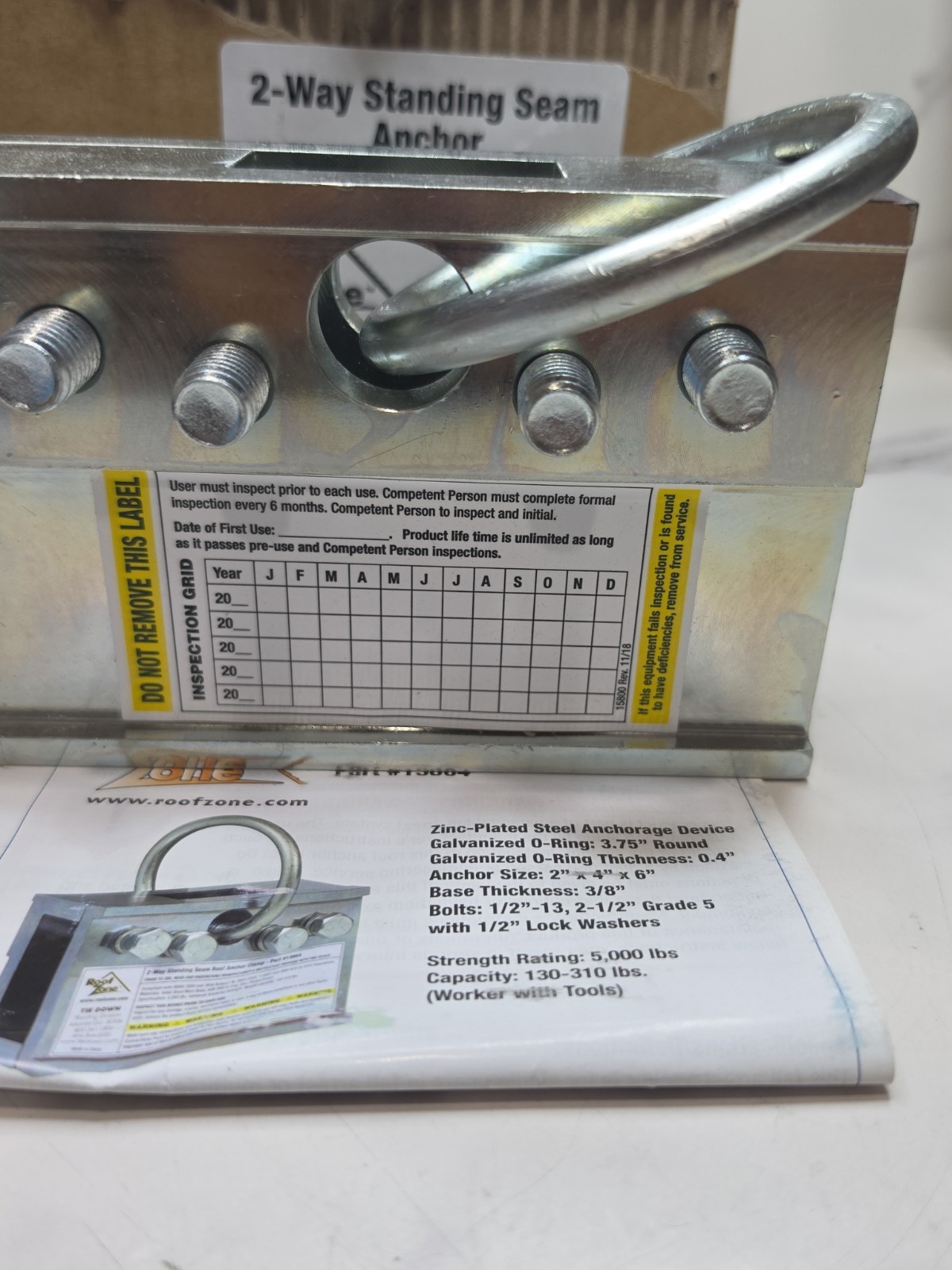 Roof Zone 2-Way Standing Seam Roof Anchor Clamp Tie Down 13864, 5000 lb Capacity