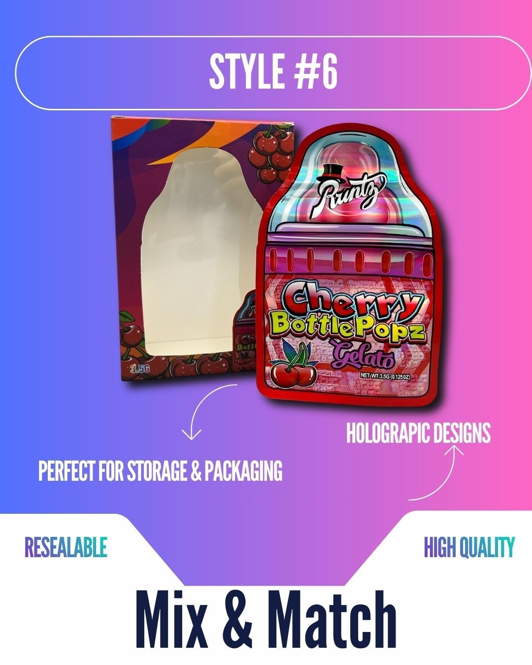 3.5g Mylar Bags With Display Box | Resealable Smell Proof | 12-128 Pack Options