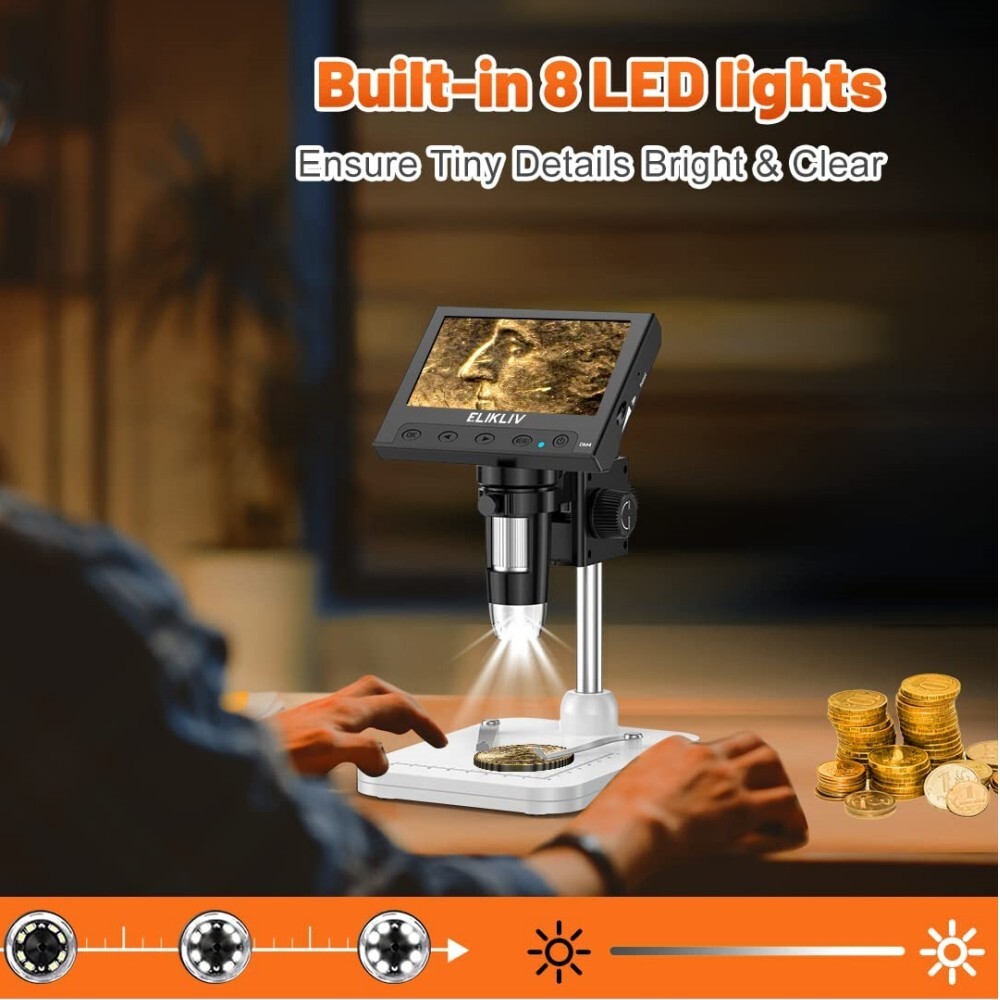 Elikliv Digital Microscope 1000X 4.3” LCD Screen Jewelry Loupe Coin Magnifier