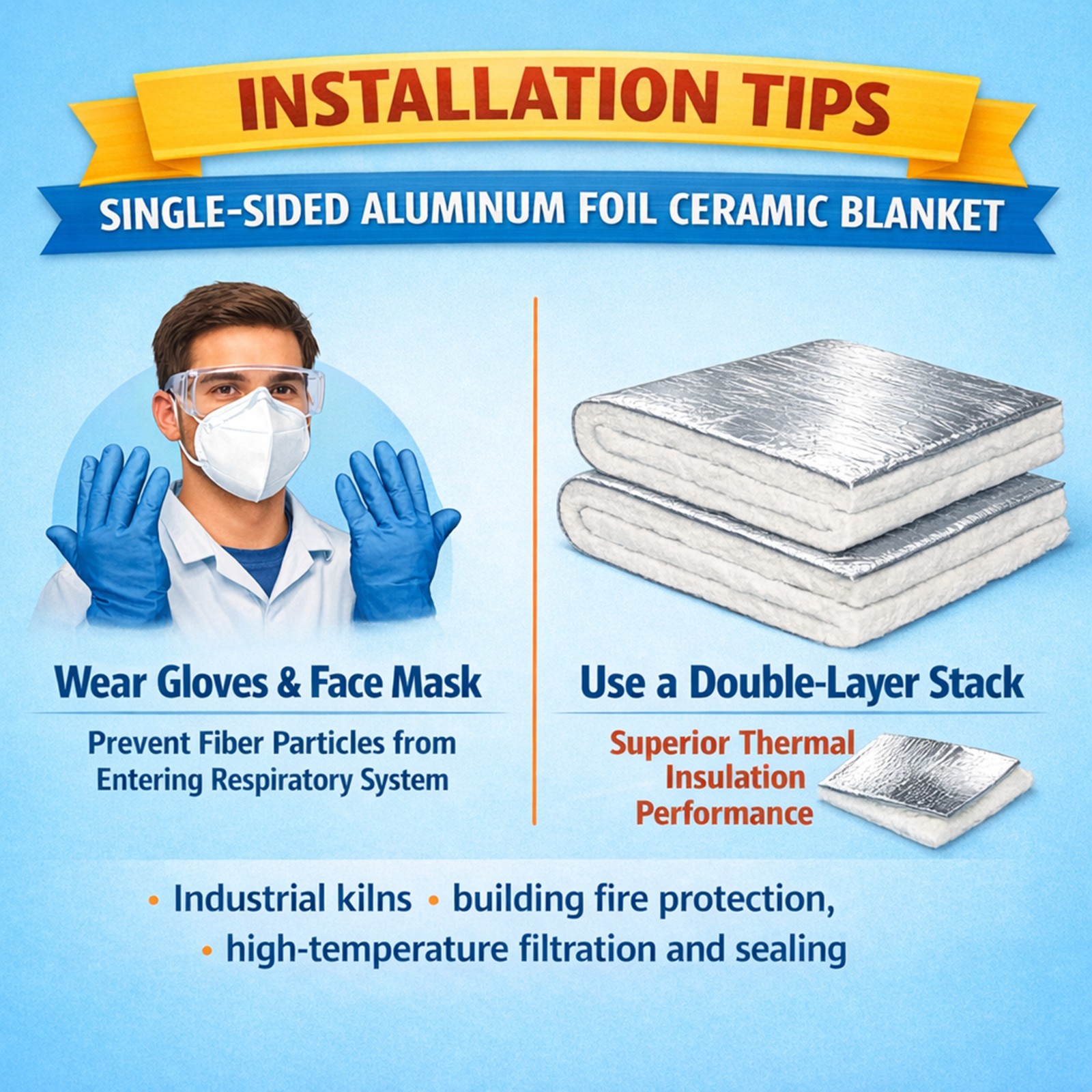 High-temperature insulation ceramic fiber blanket with aluminum foil facing