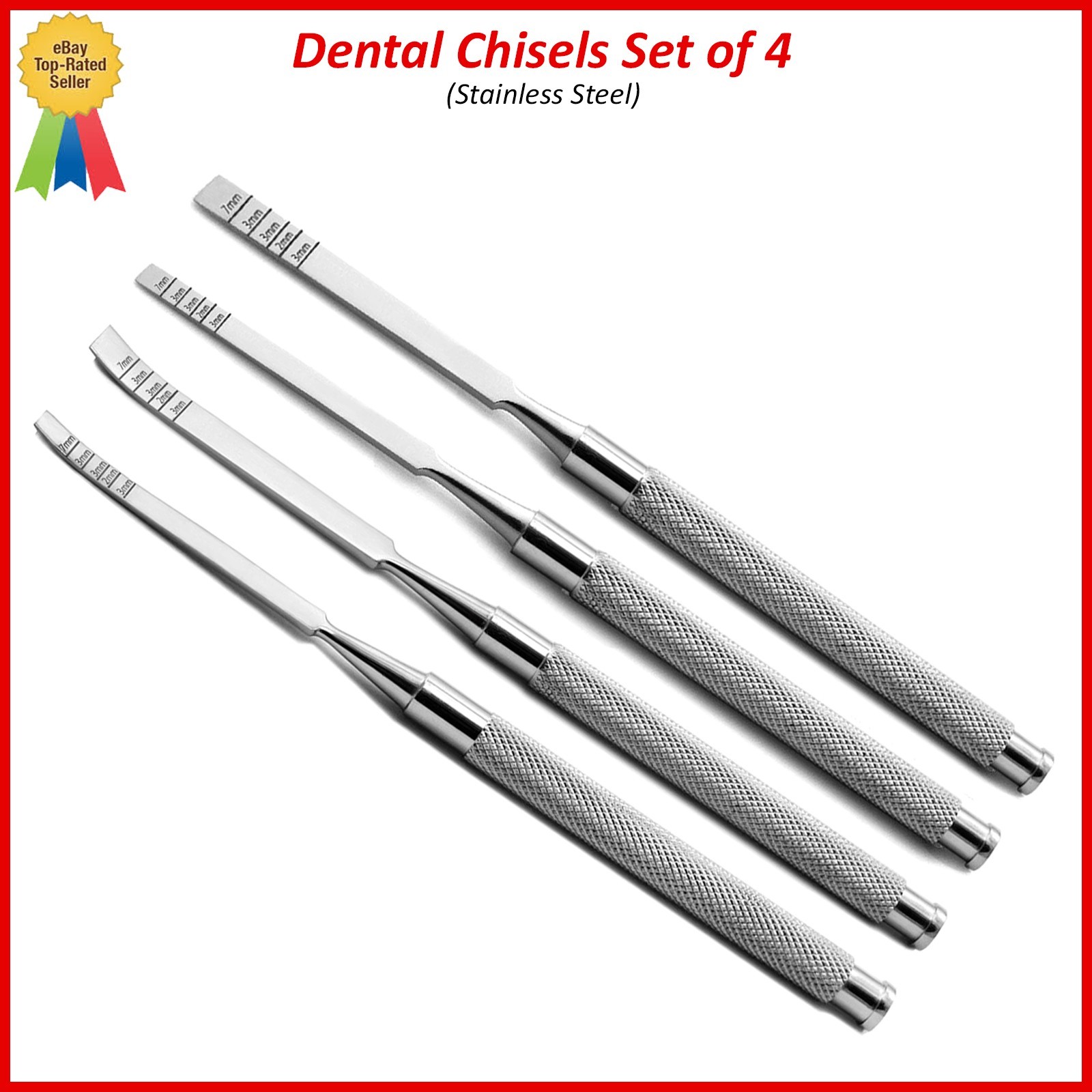 Set of 4 Dental Chisels Straight-Curved Surgical Ridge Bone Splitting Extraction